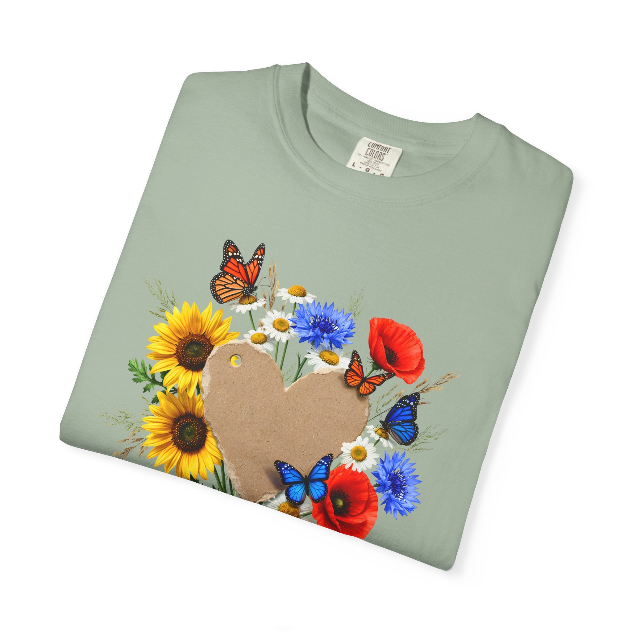 Wildflower Heart T-shirt | Sunflower Poppy Cornflower Butterfly Shirt