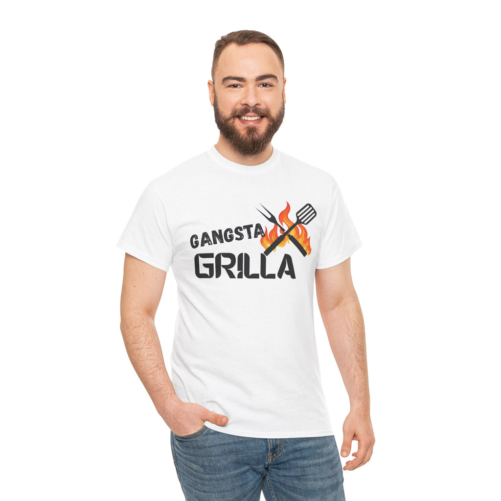 Gangsta Grilla BBQ Unisex Heavy Cotton Tee, Grilling Shirt, Cooking Gift, Father's Day Apparel, Summer BBQ Outfit, Foodie Tee