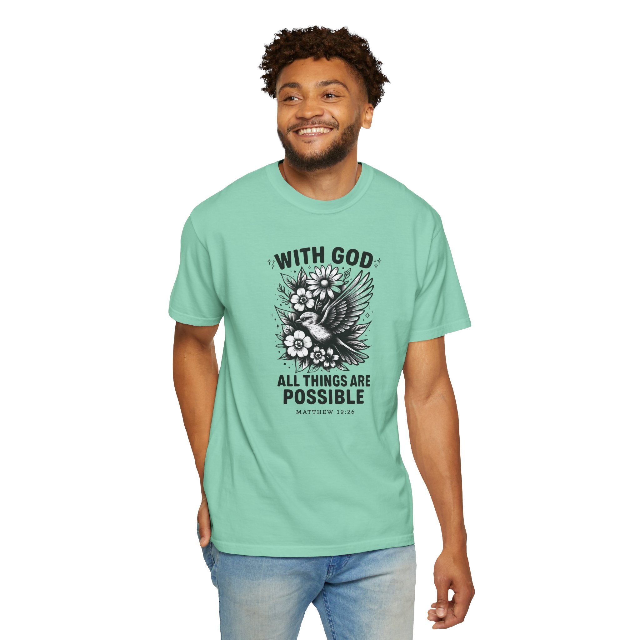Matthew 19 26 Comfort Colors Tee, With God All Things Are Possible Shirt, Christian Bible Verse Shirt, Faith Christian Comfort Colors Shirt