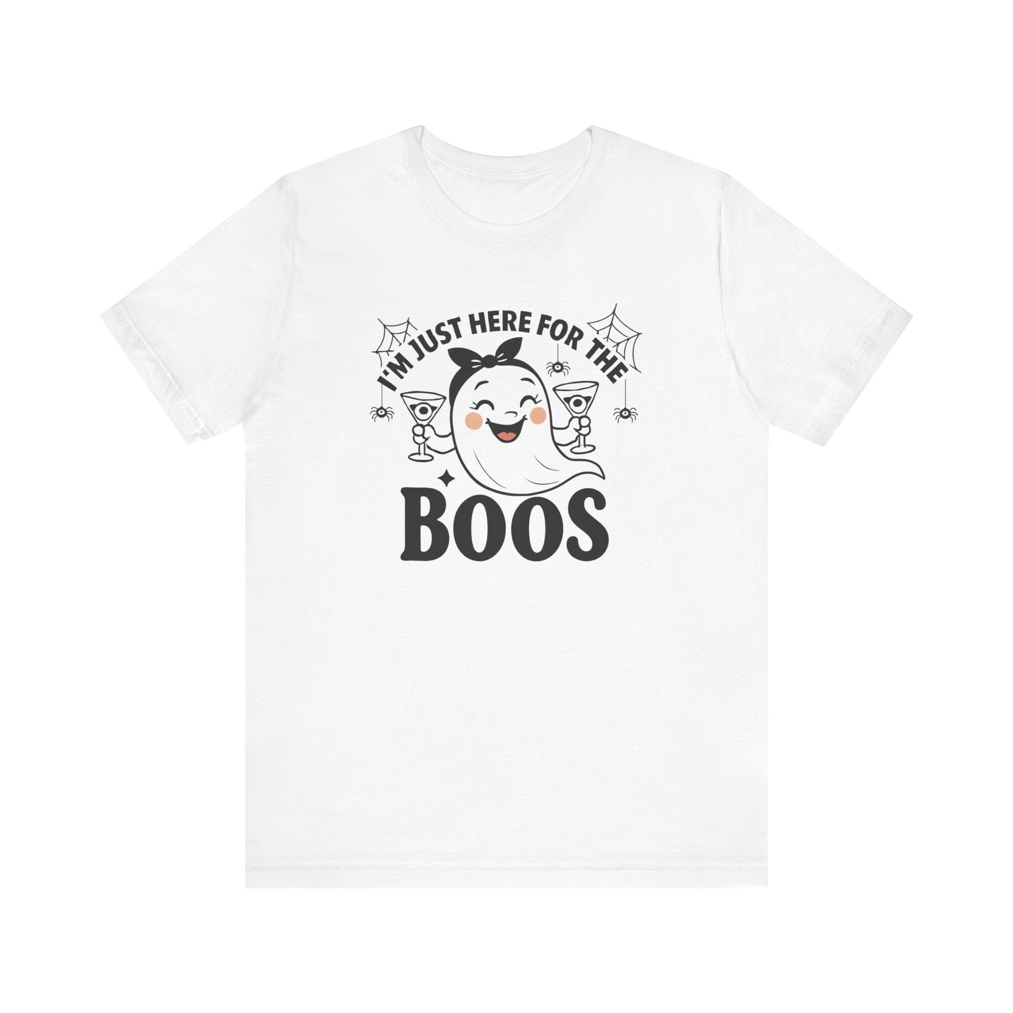 I'm Just Here for the Boos, Ghost, Bats, and Spiders Funny Tee Shirt, Unisex Halloween Shirt, Spooky Season Apparel, Casual Halloween Wear