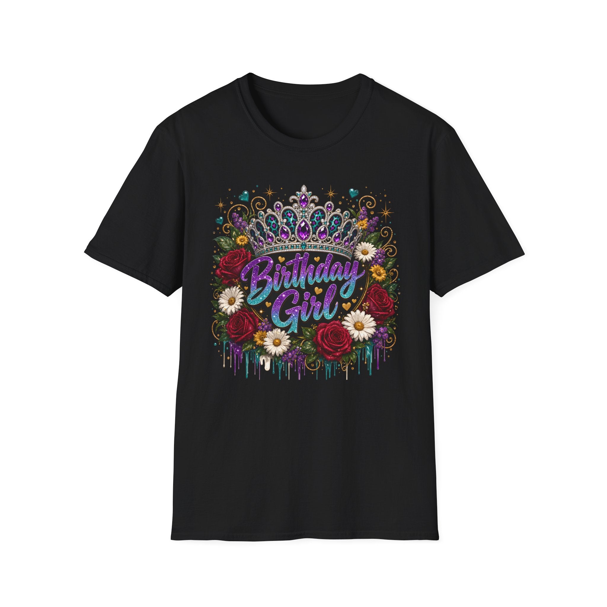 Birthday Girl Floral Tee — Sparkling Tiara & Roses Birthday T-Shirt
