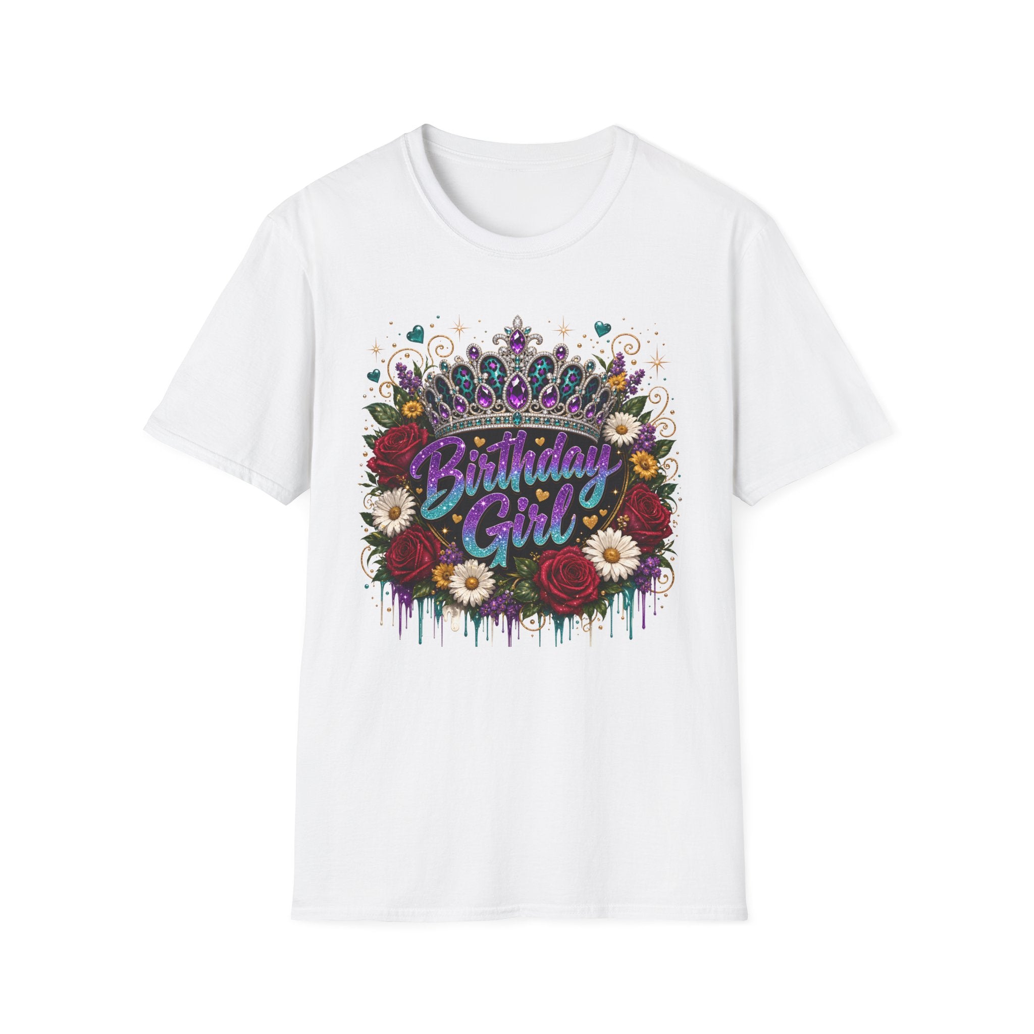 Birthday Girl Floral Tee — Sparkling Tiara & Roses Birthday T-Shirt