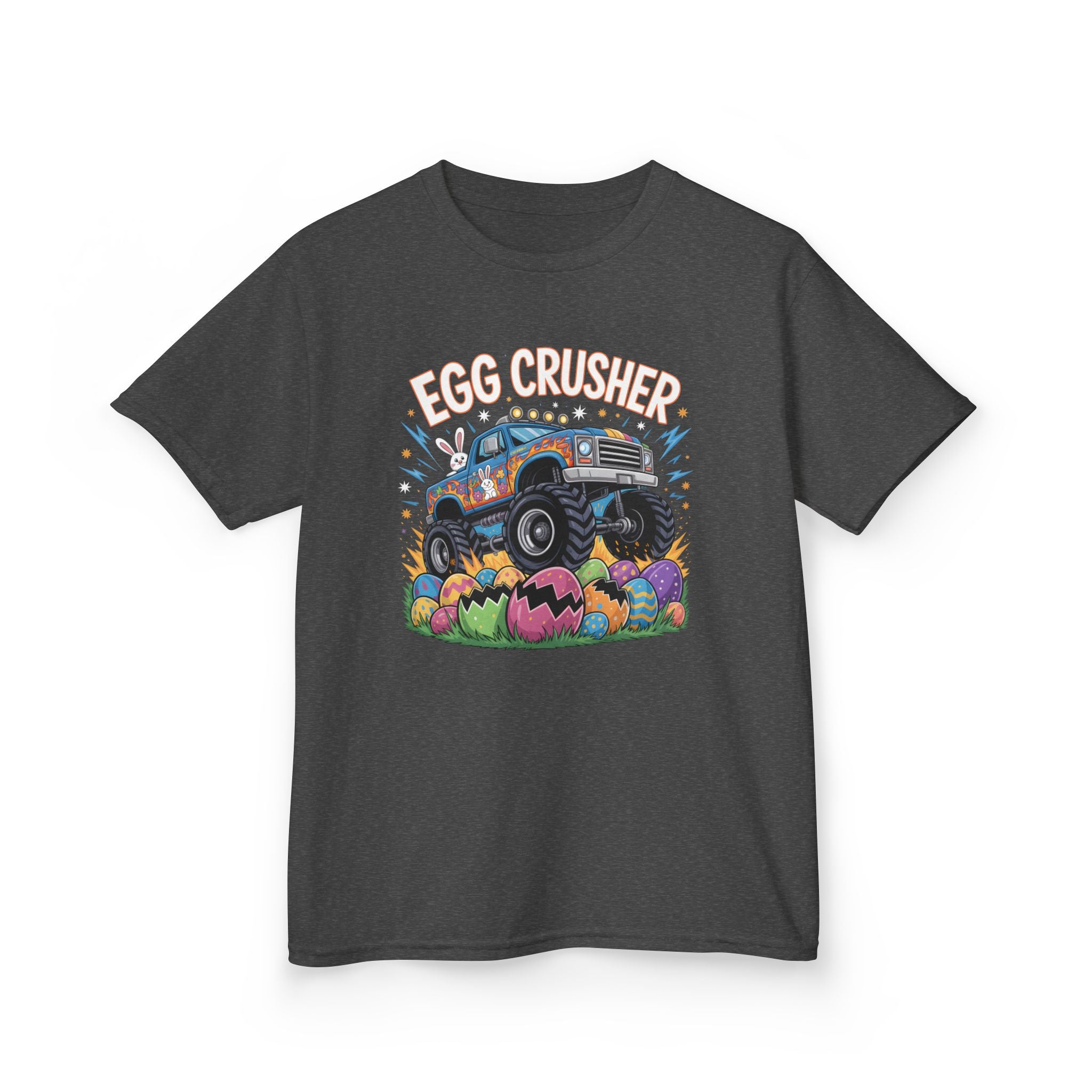 Egg Crusher Kids T-Shirt — Monster Truck Easter Tee for Boys & Girls