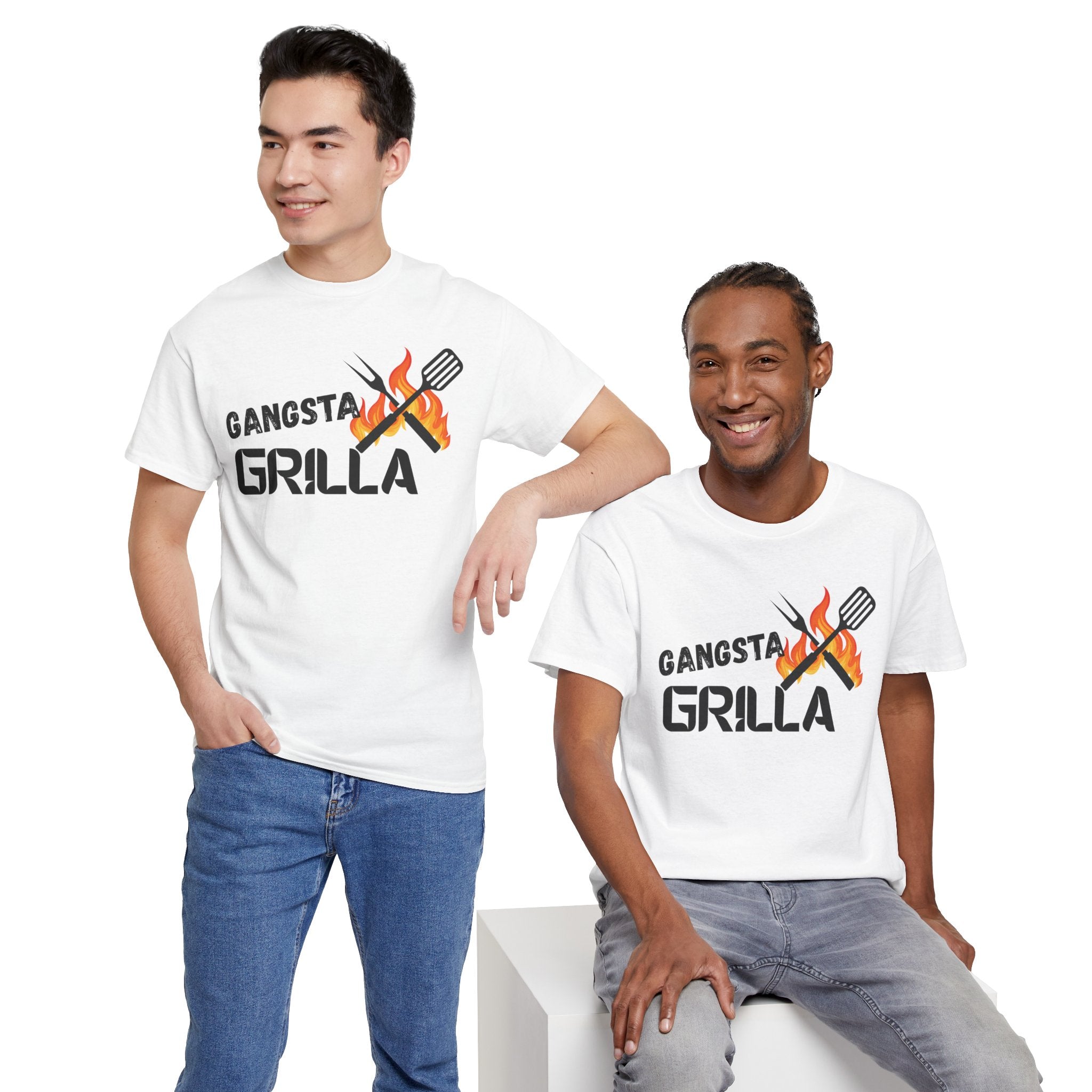 Gangsta Grilla BBQ Unisex Heavy Cotton Tee, Grilling Shirt, Cooking Gift, Father's Day Apparel, Summer BBQ Outfit, Foodie Tee