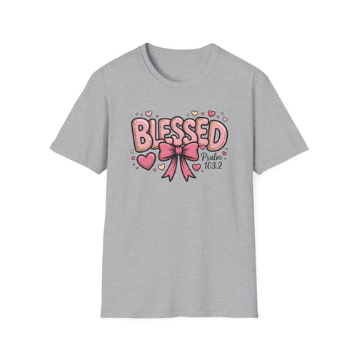 Blessed bow design T-Shirt | Psalm 103:2 faith tee, Pink Hearts
