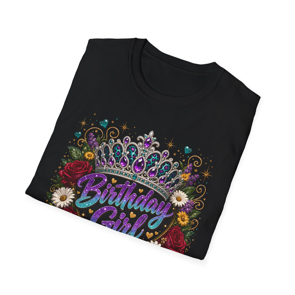 Birthday Girl Floral Tee — Sparkling Tiara & Roses Birthday T-Shirt