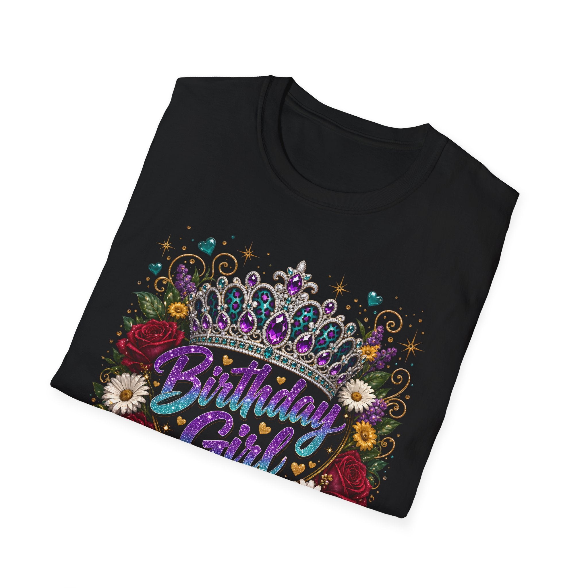 Birthday Girl Floral Tee — Sparkling Tiara & Roses Birthday T-Shirt