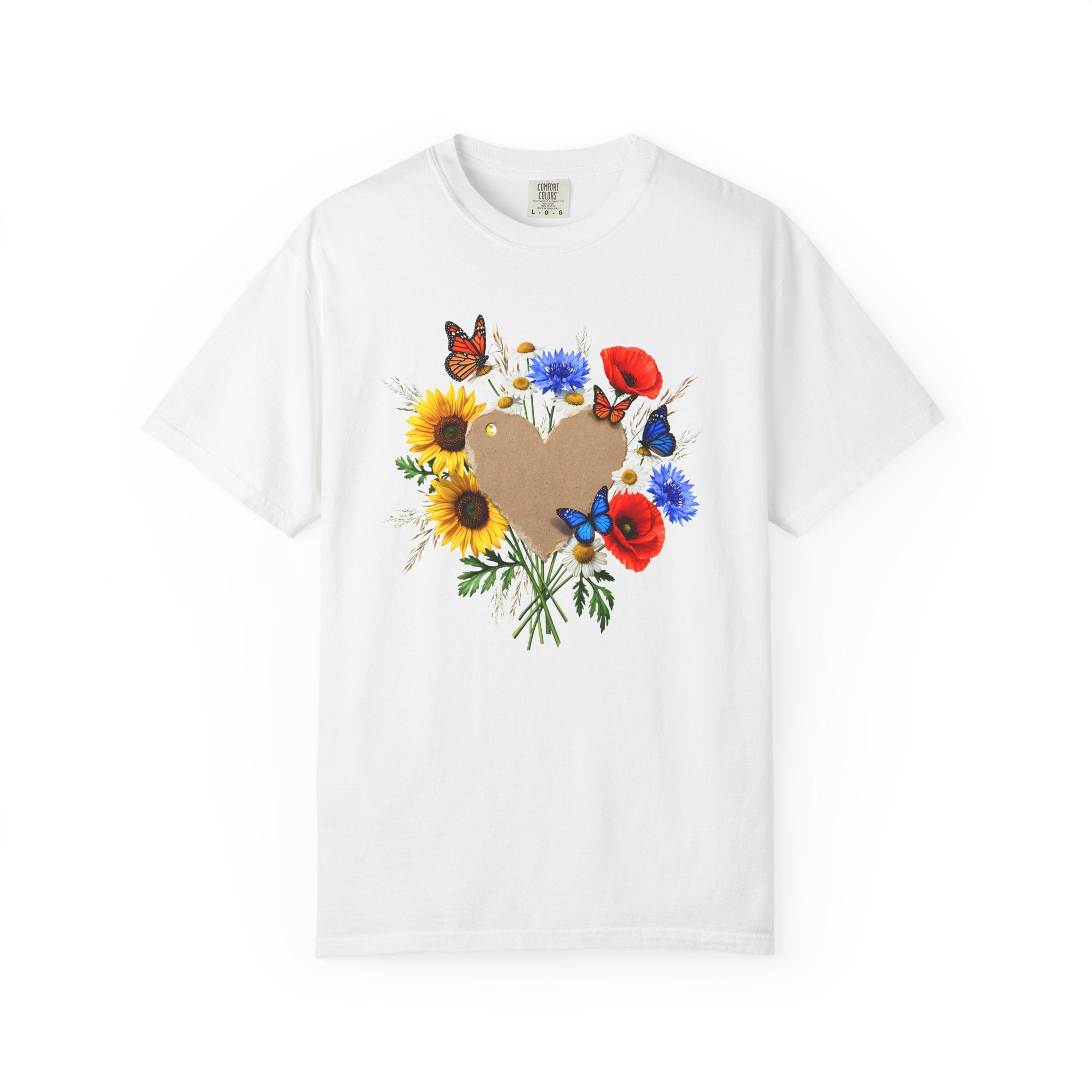 Wildflower Heart T-shirt | Sunflower Poppy Cornflower Butterfly Shirt