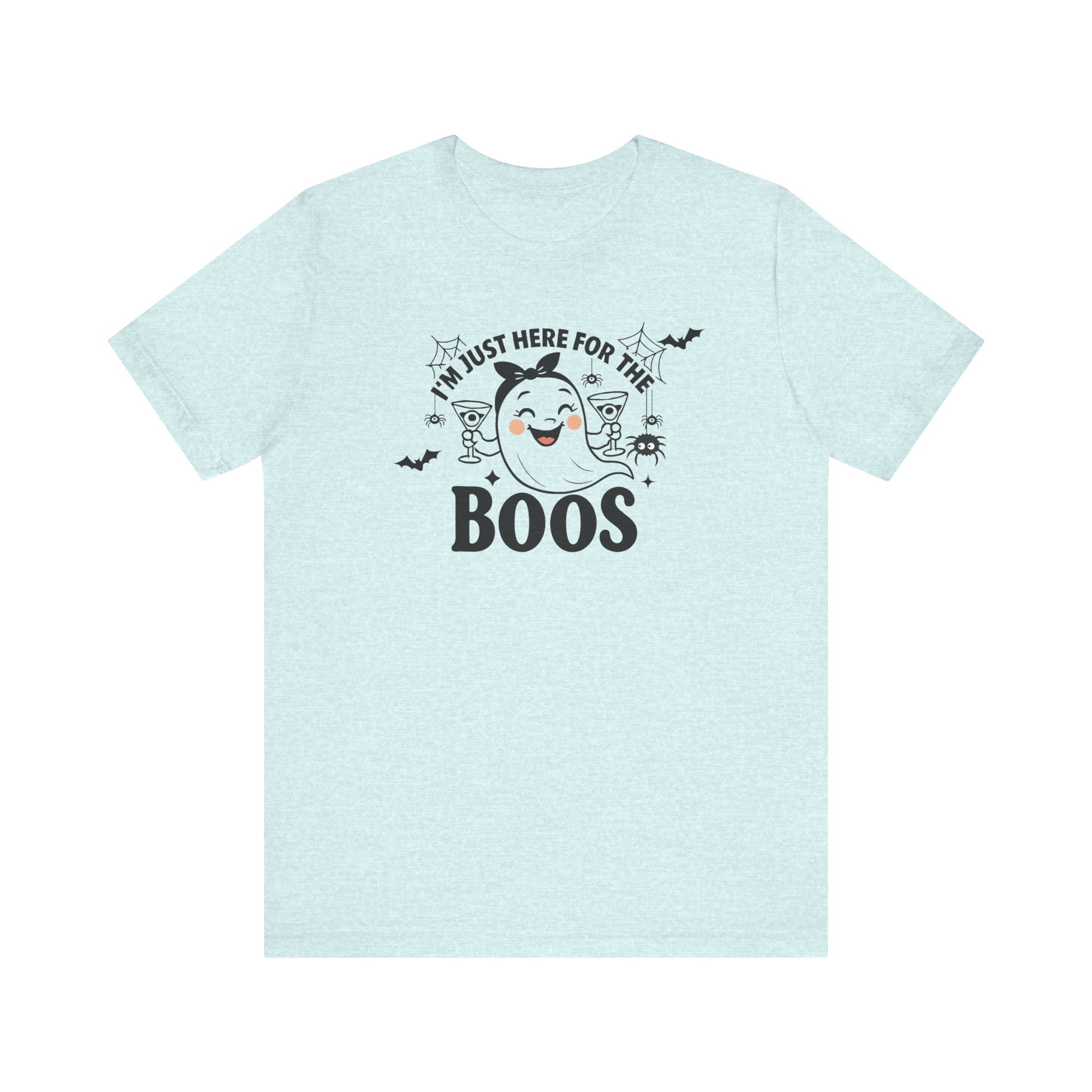 I'm Just Here For The Boos Ghost Tee, Unisex Funny T-Shirt for Parties, Cute Spooky Shirt, Gift for Trick-or-Treaters, Casual Fall Wear