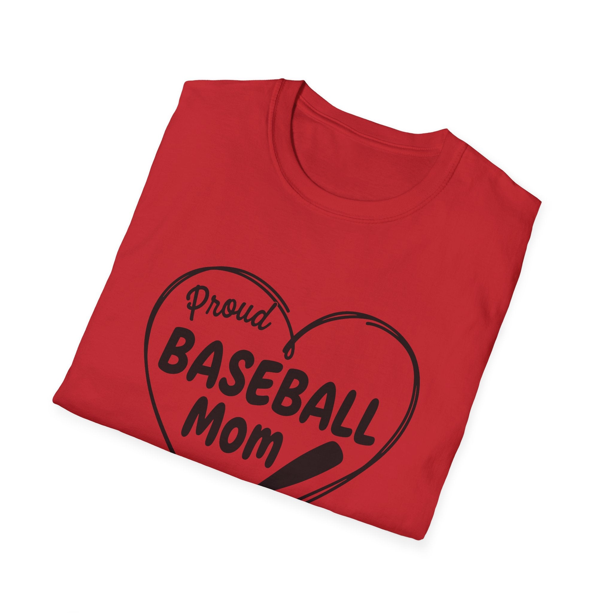 Proud Baseball Mom T-Shirt | Heart Baseball Bat Design