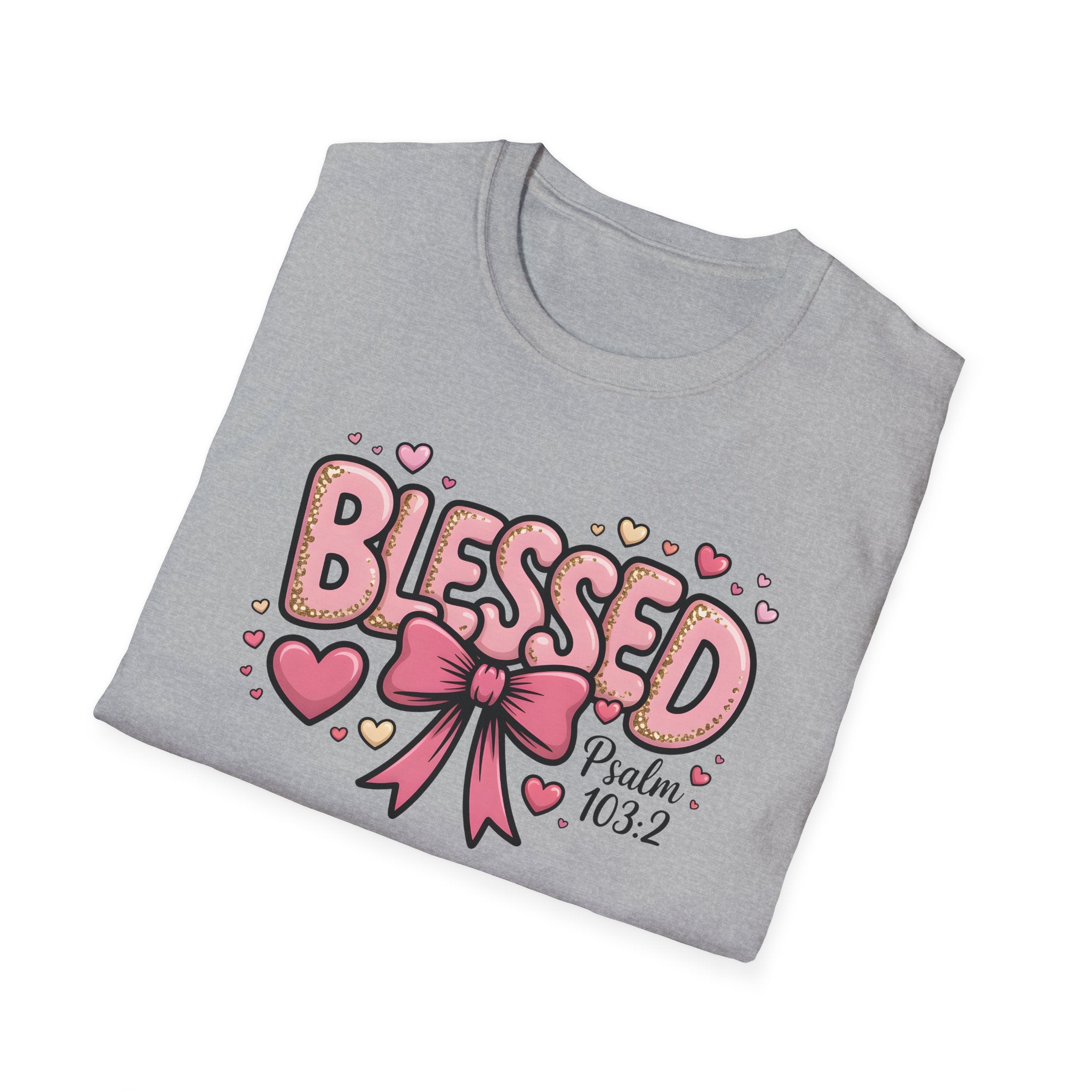 Blessed bow design T-Shirt | Psalm 103:2 faith tee, Pink Hearts
