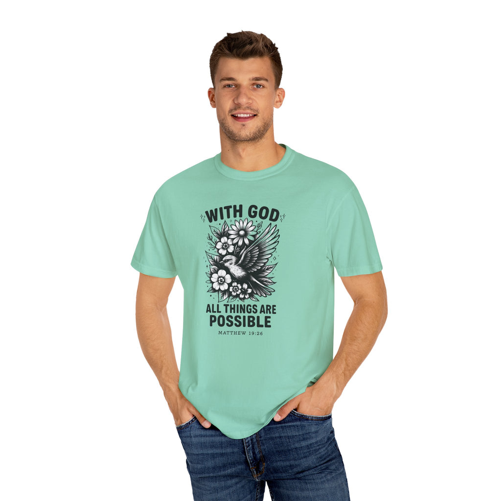 Matthew 19 26 Comfort Colors Tee, With God All Things Are Possible Shirt, Christian Bible Verse Shirt, Faith Christian Comfort Colors Shirt