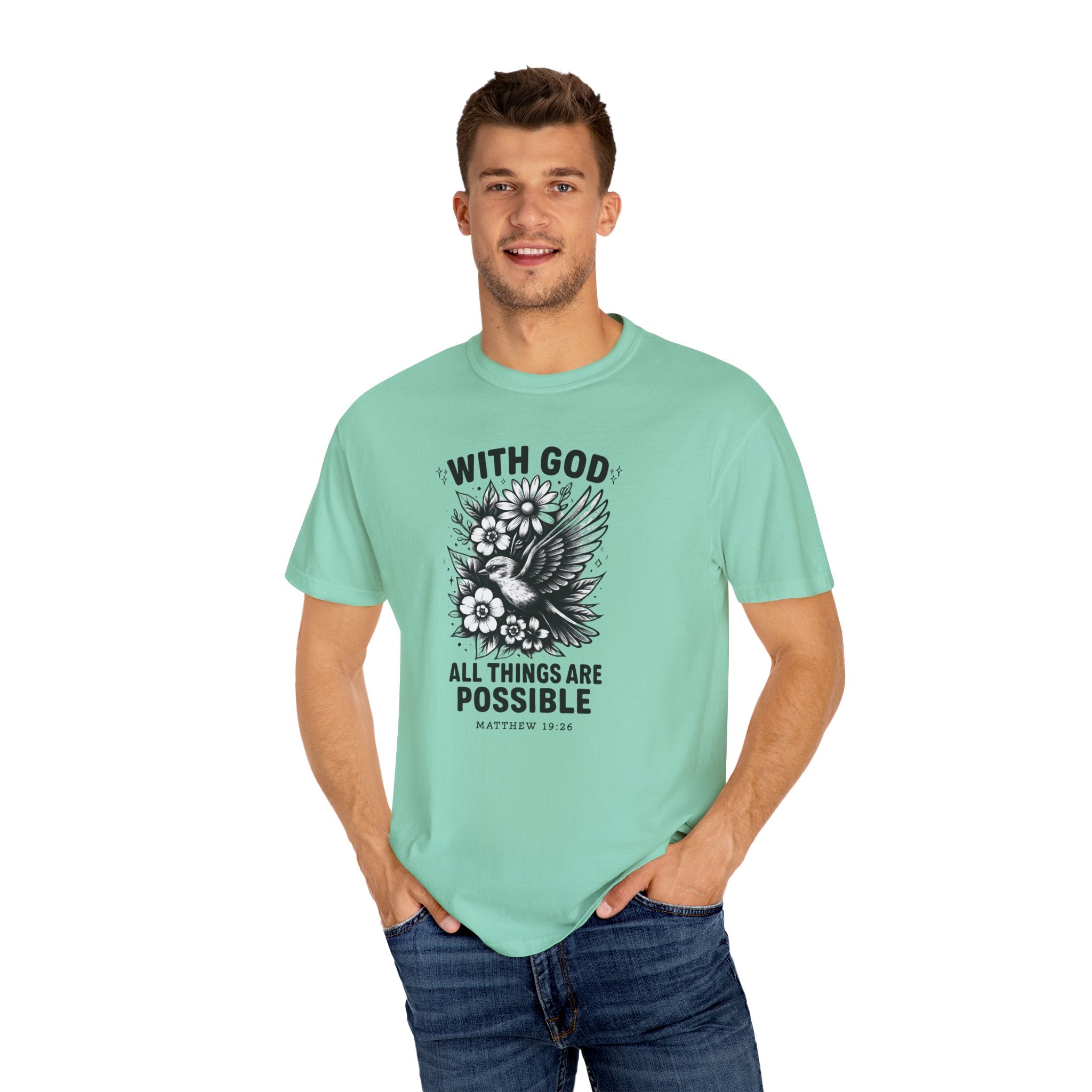 Matthew 19 26 Comfort Colors Tee, With God All Things Are Possible Shirt, Christian Bible Verse Shirt, Faith Christian Comfort Colors Shirt