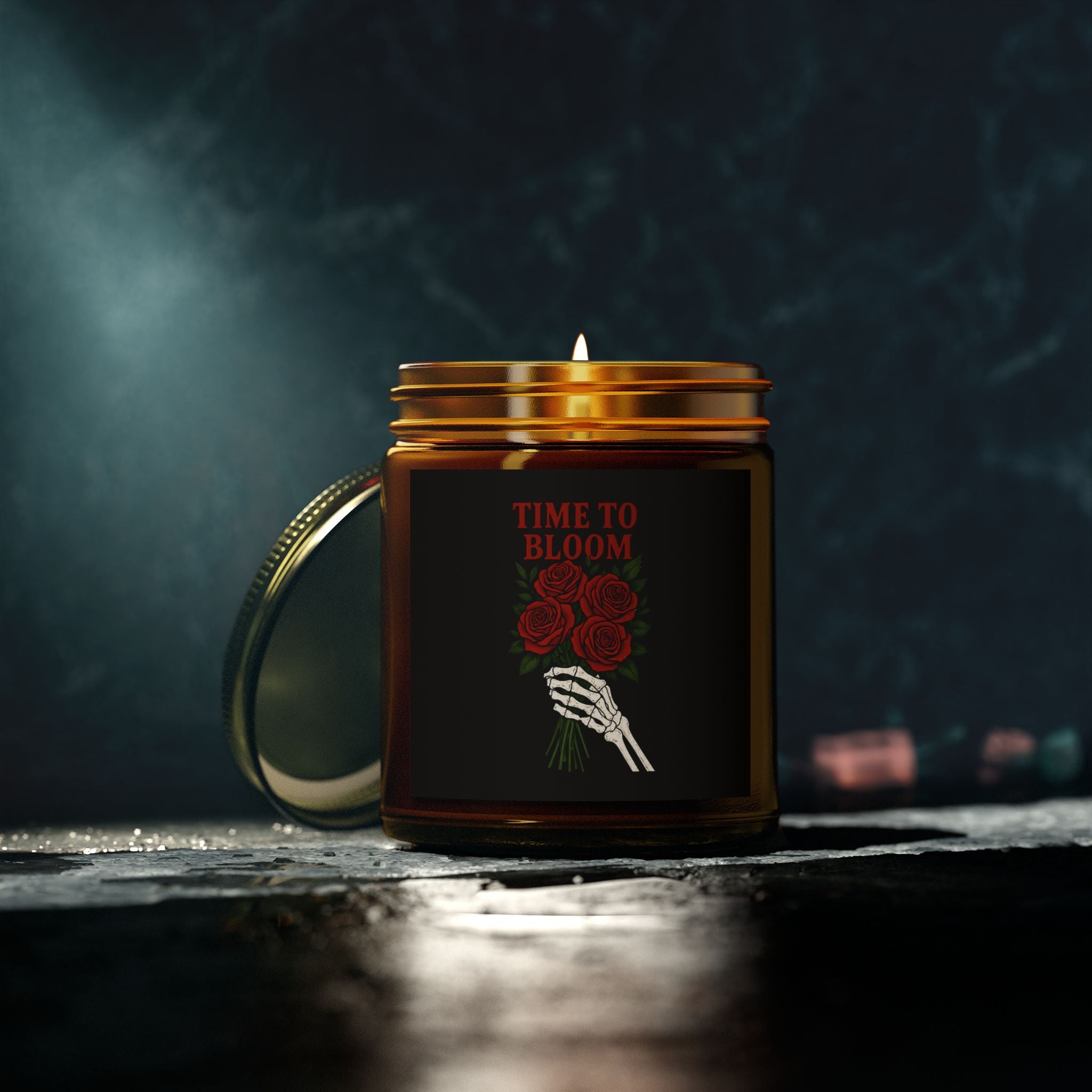 Halloween Time to Bloom Skeleton Hand Candle, 4oz. 9oz. Goth Home Candle, Spooky Candle, Dark Home Decor