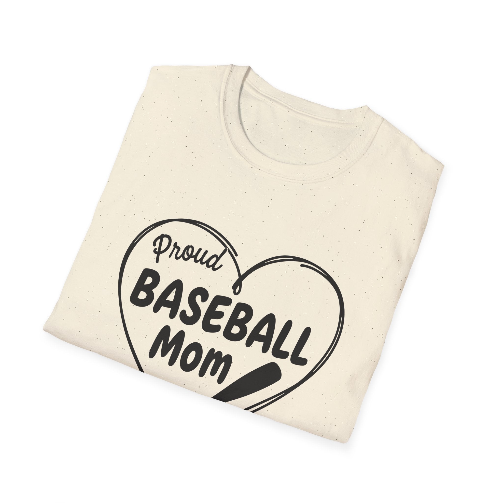 Proud Baseball Mom T-Shirt | Heart Baseball Bat Design