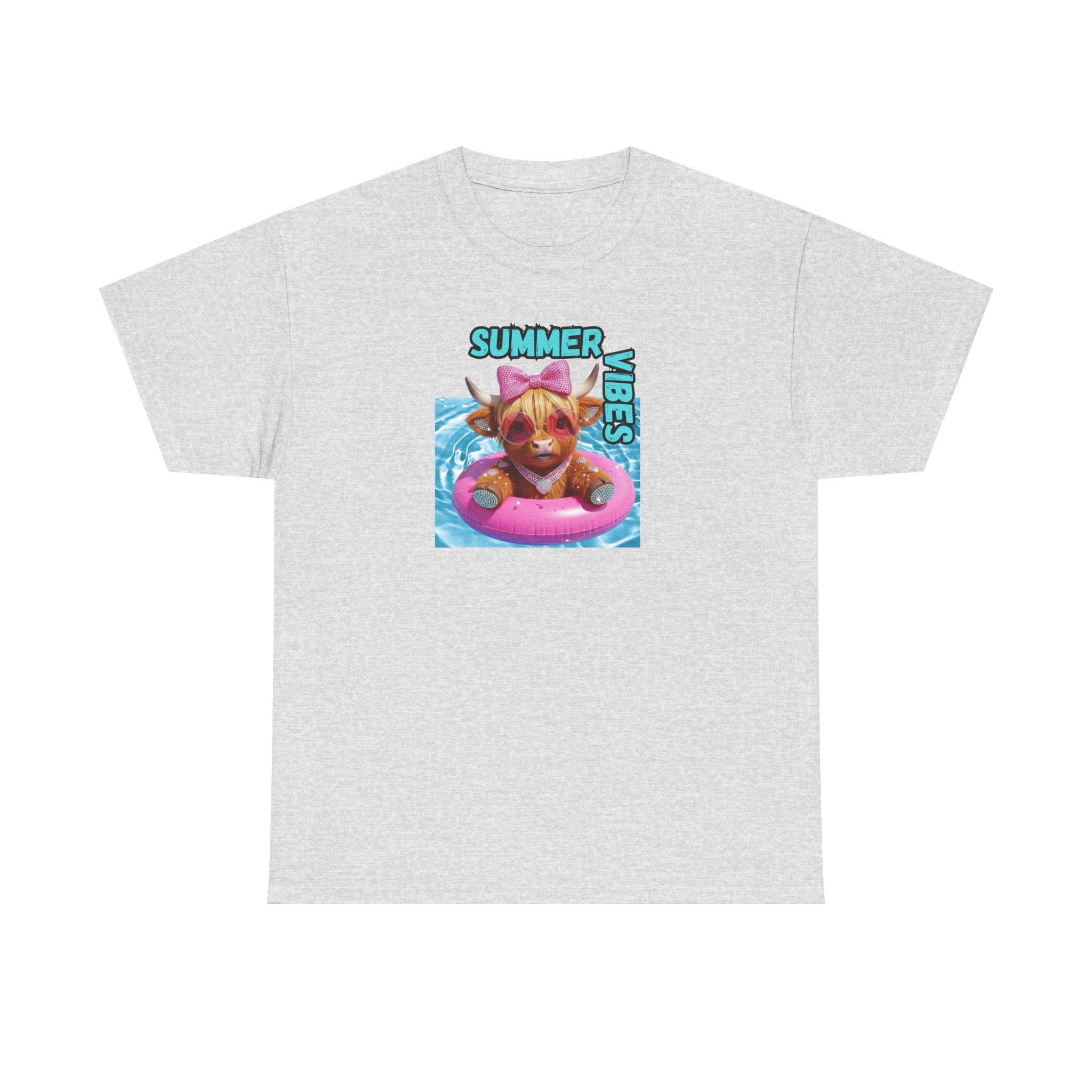 Summer Vibes Heavy Cotton Tee, Cute Cow Tee, Beach Day Shirt, Casual Summer Wear, Pet Lovers Gift, Pool Party Outfit