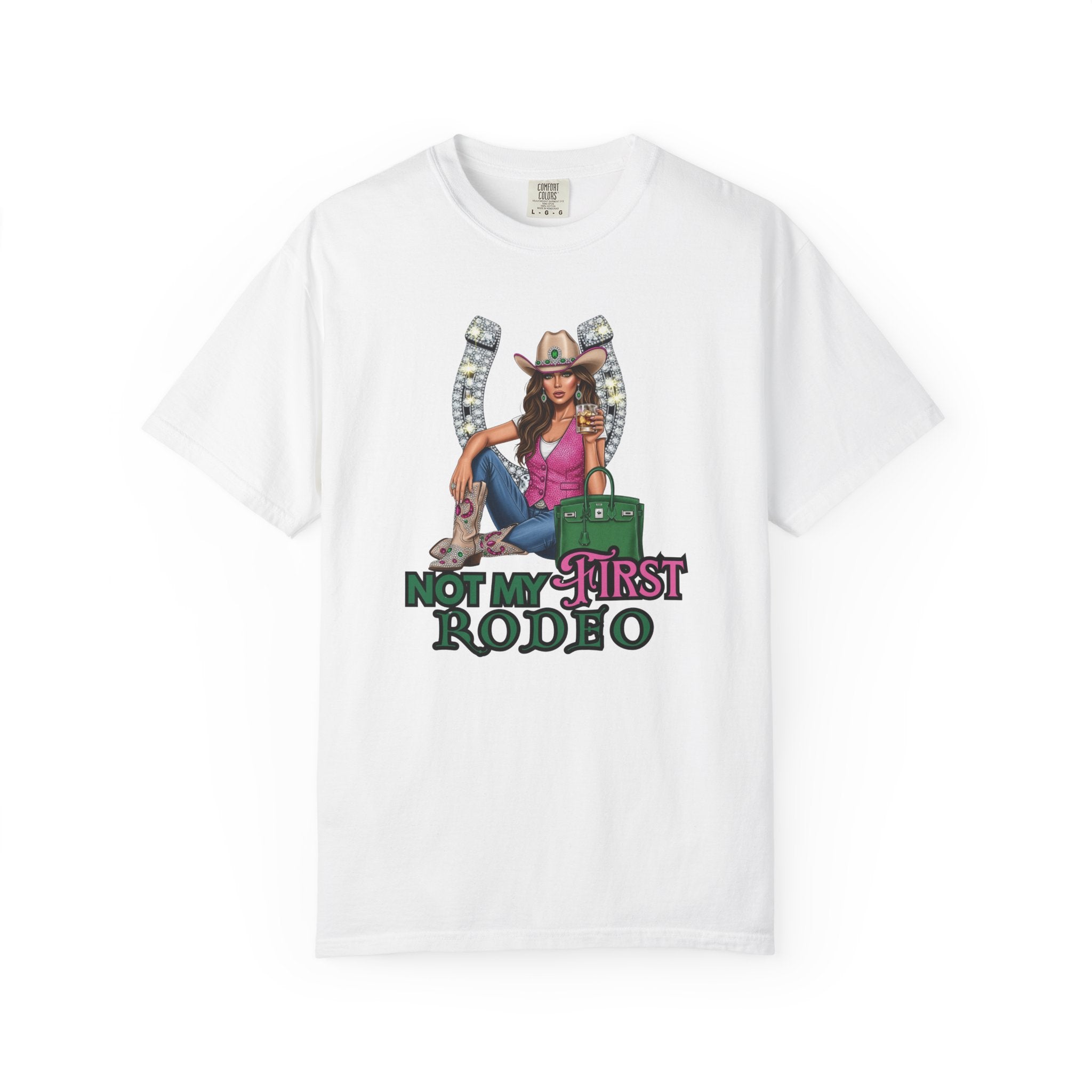 Cowgirl Rodeo Themed Rhinestone Shirt, 'Not My First Rodeo' Western Style Top, Rodeo Shirt, Women's Rhinestone Tee, Country Concert Outfit