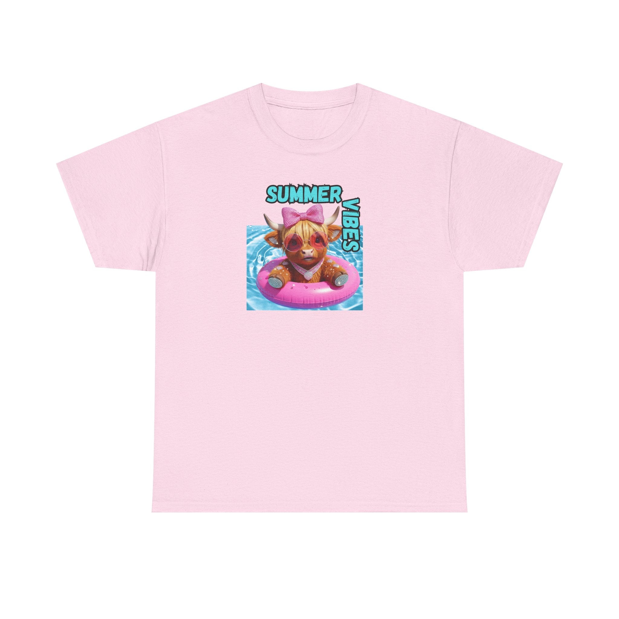 Summer Vibes Heavy Cotton Tee, Cute Cow Tee, Beach Day Shirt, Casual Summer Wear, Pet Lovers Gift, Pool Party Outfit
