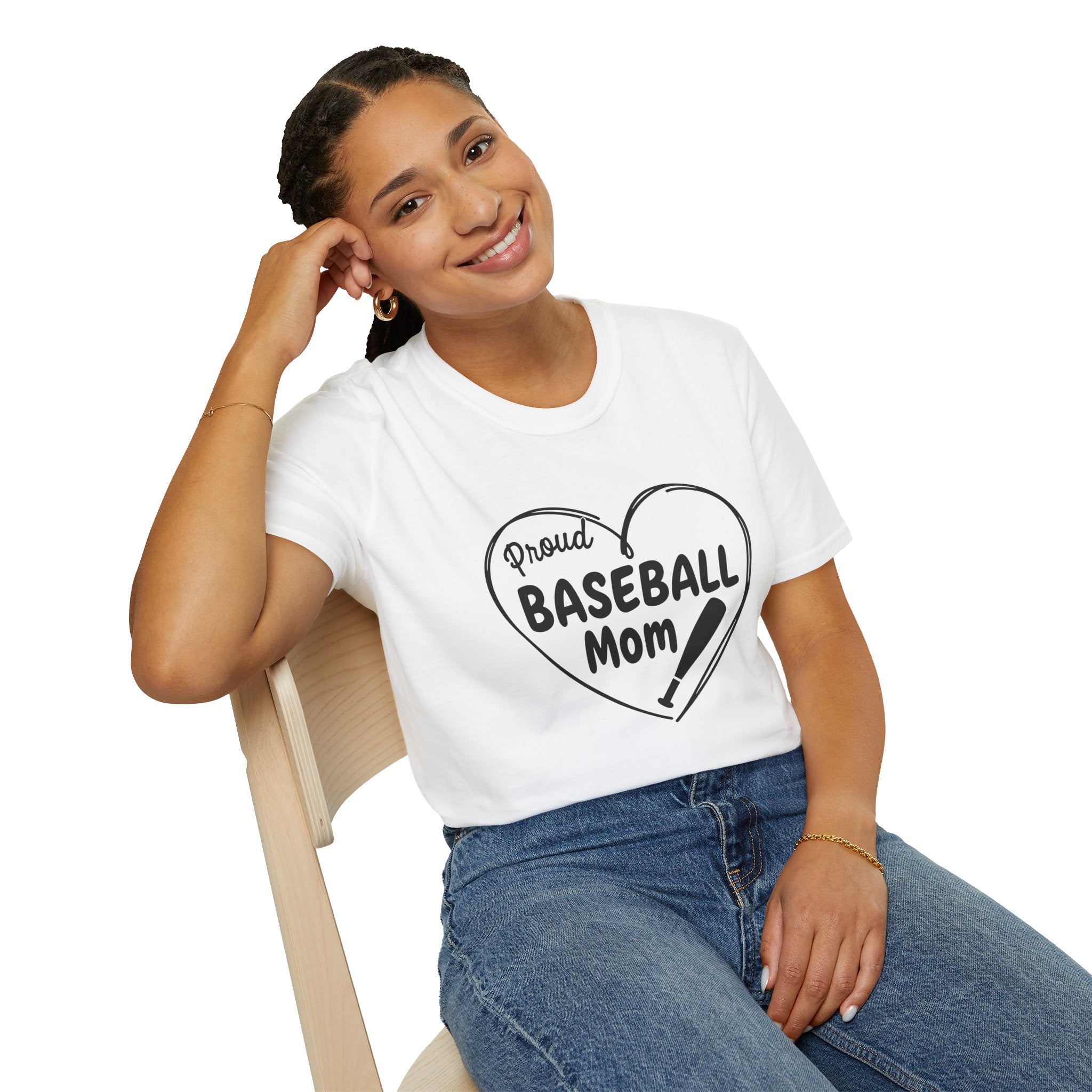 Proud Baseball Mom T-Shirt | Heart Baseball Bat Design