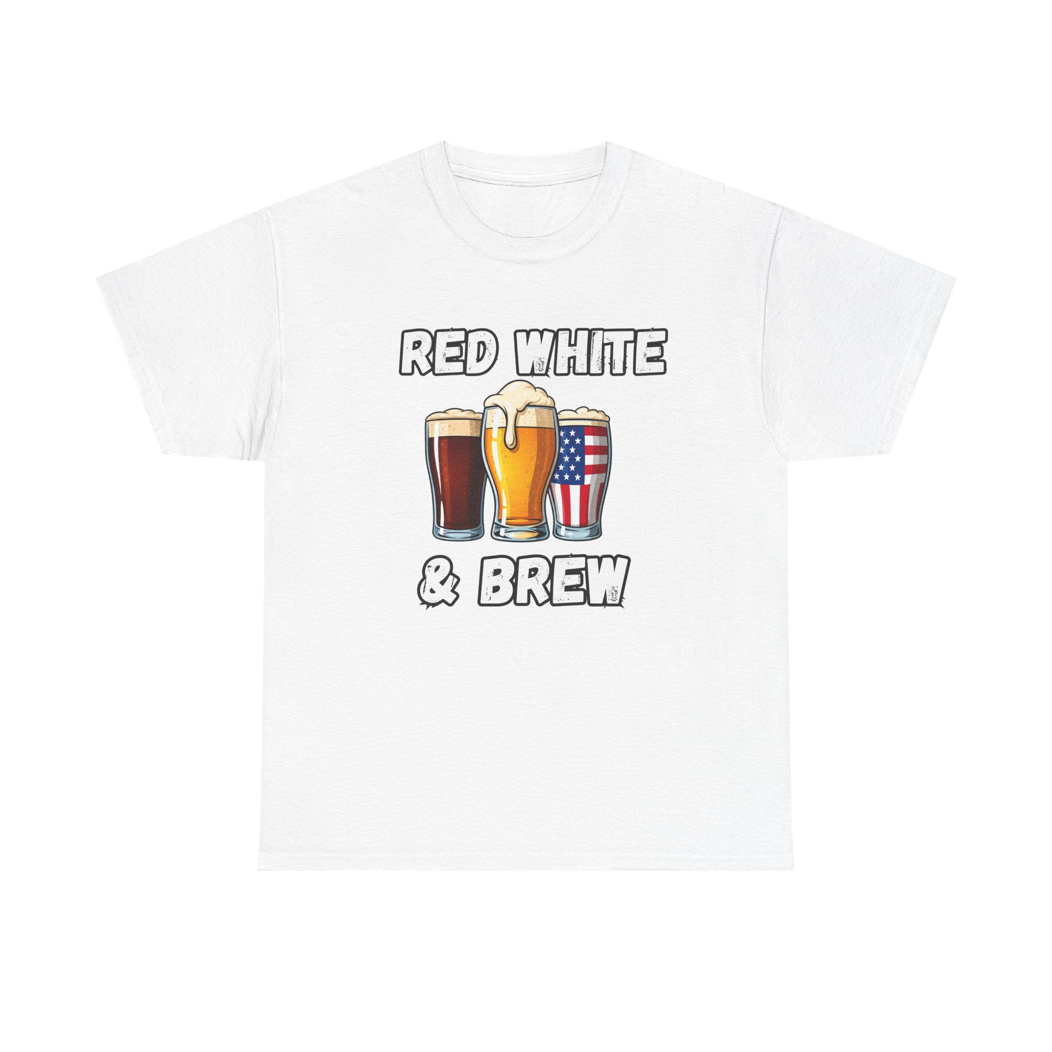 Men's Red, White & Brew Heavy Cotton Tee - Perfect for 4th of July BBQs, Independence Day, Casual Outings, Summer Fun, Beer Lovers