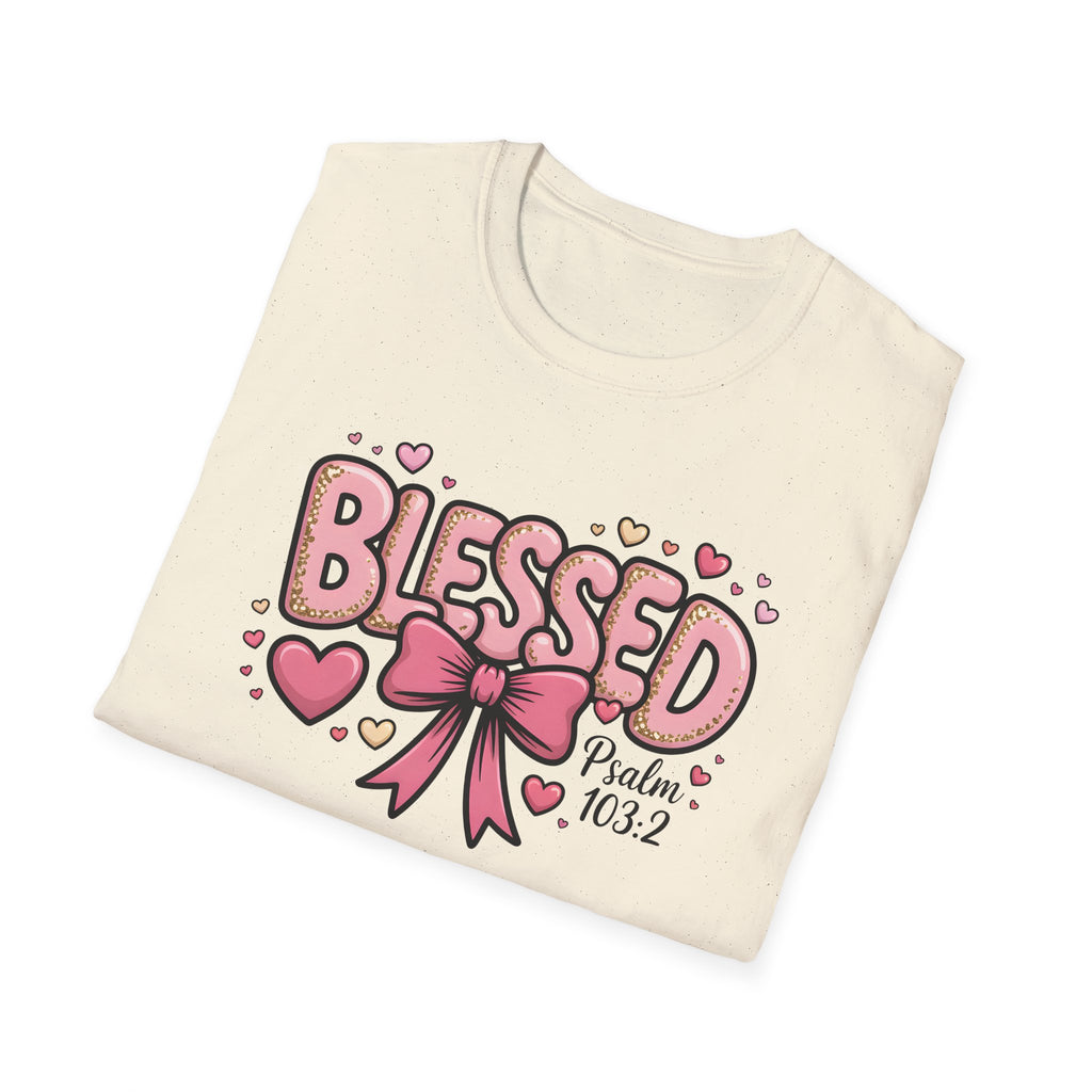 Blessed bow design T-Shirt | Psalm 103:2 faith tee, Pink Hearts