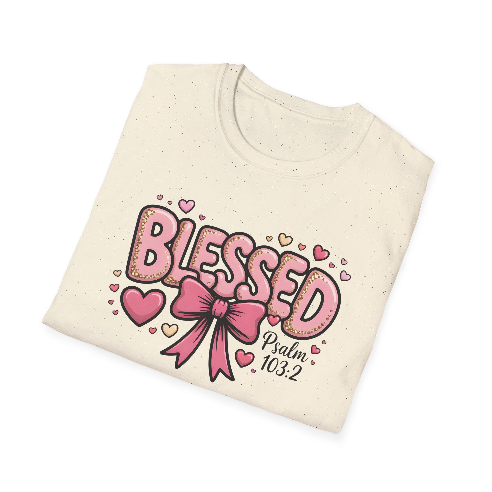 Blessed bow design T-Shirt | Psalm 103:2 faith tee, Pink Hearts