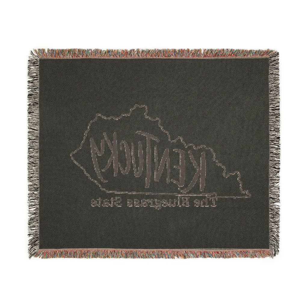Kentucky state outline with 'Kentucky' script Woven Blanket | The Bluegrass State throw