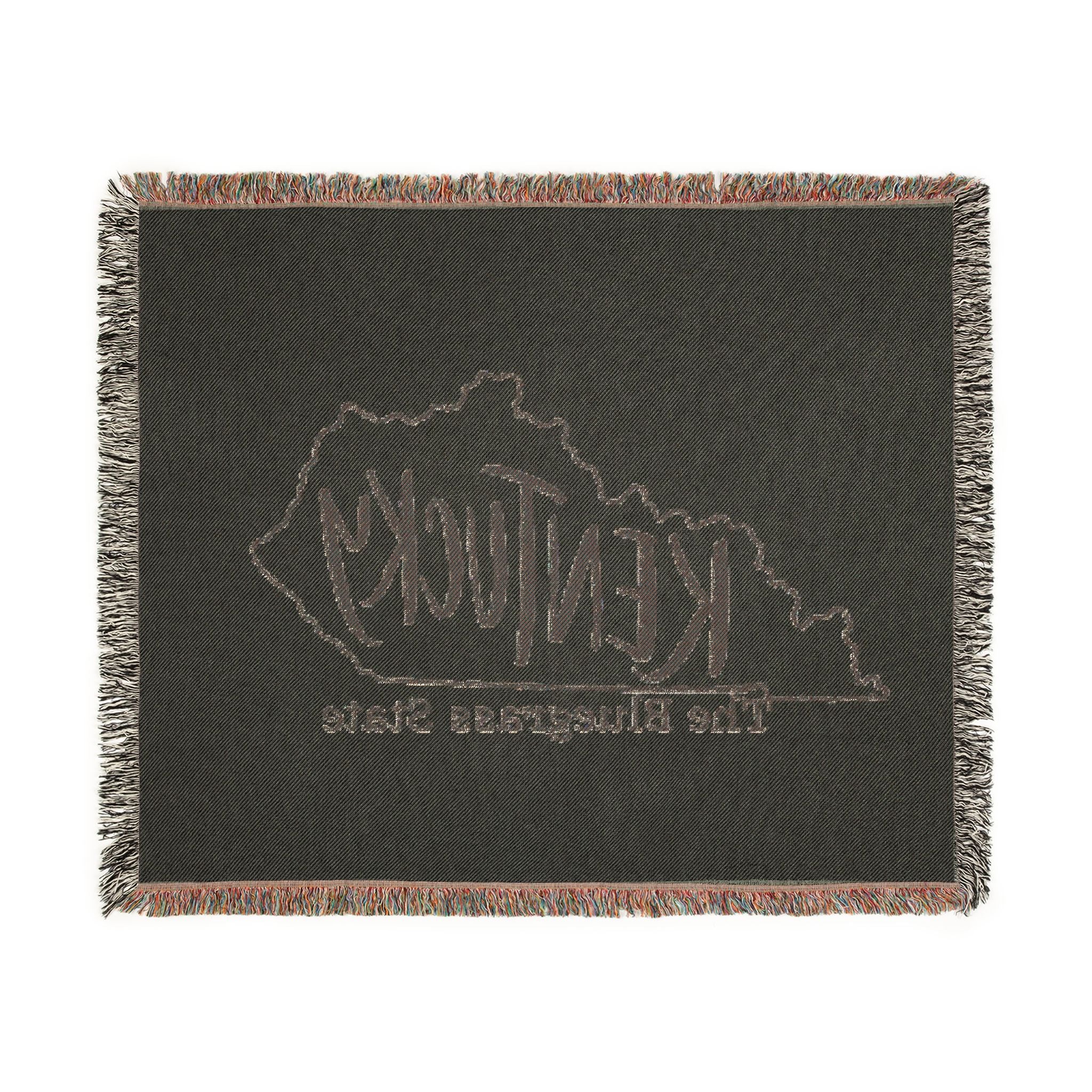 Kentucky state outline with 'Kentucky' script Woven Blanket | The Bluegrass State throw