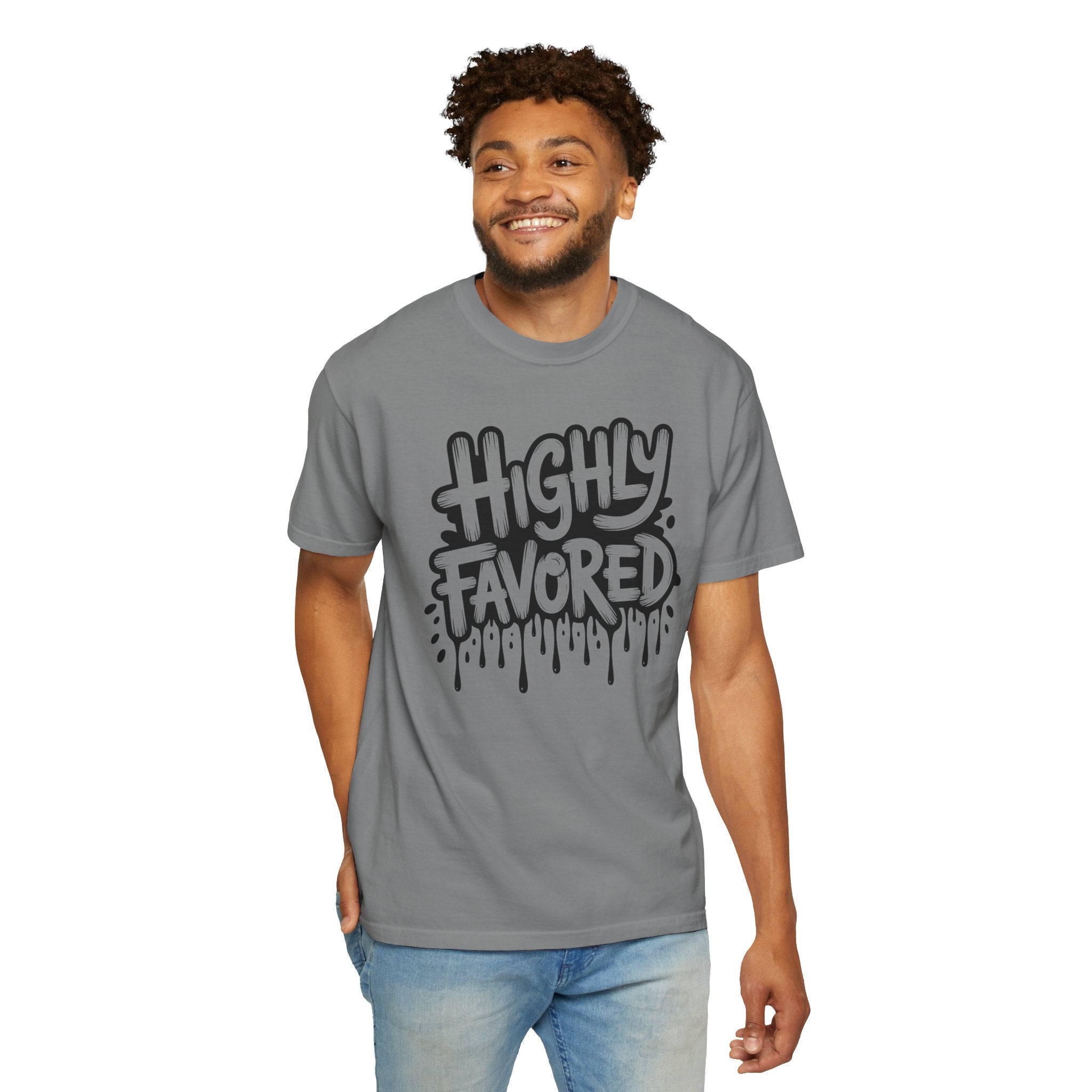 Highly Favored Comfort Colors Unisex Garment-Dyed T-Shirt | Casual Streetwear, Gift for Friends, Inspirational Apparel, Everyday Comfort, Affirmation Tee