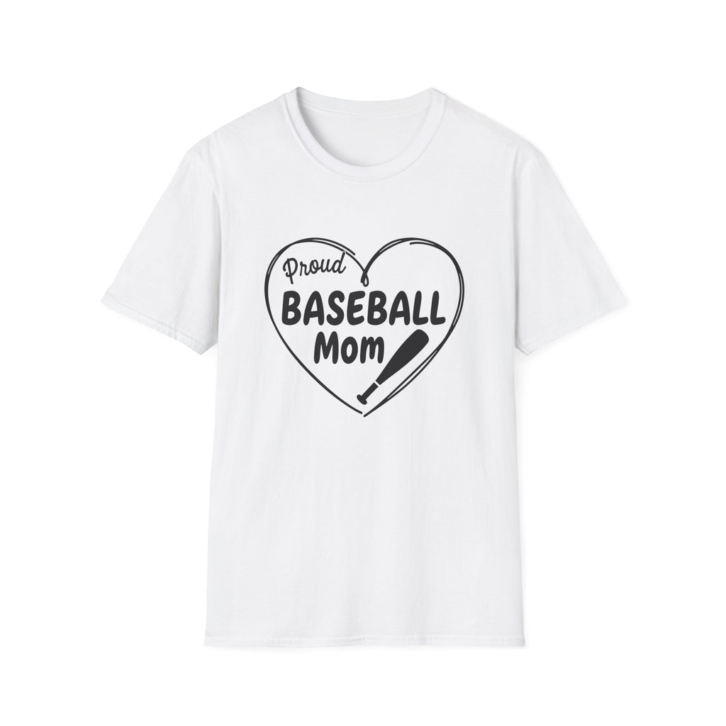 Proud Baseball Mom T-Shirt | Heart Baseball Bat Design