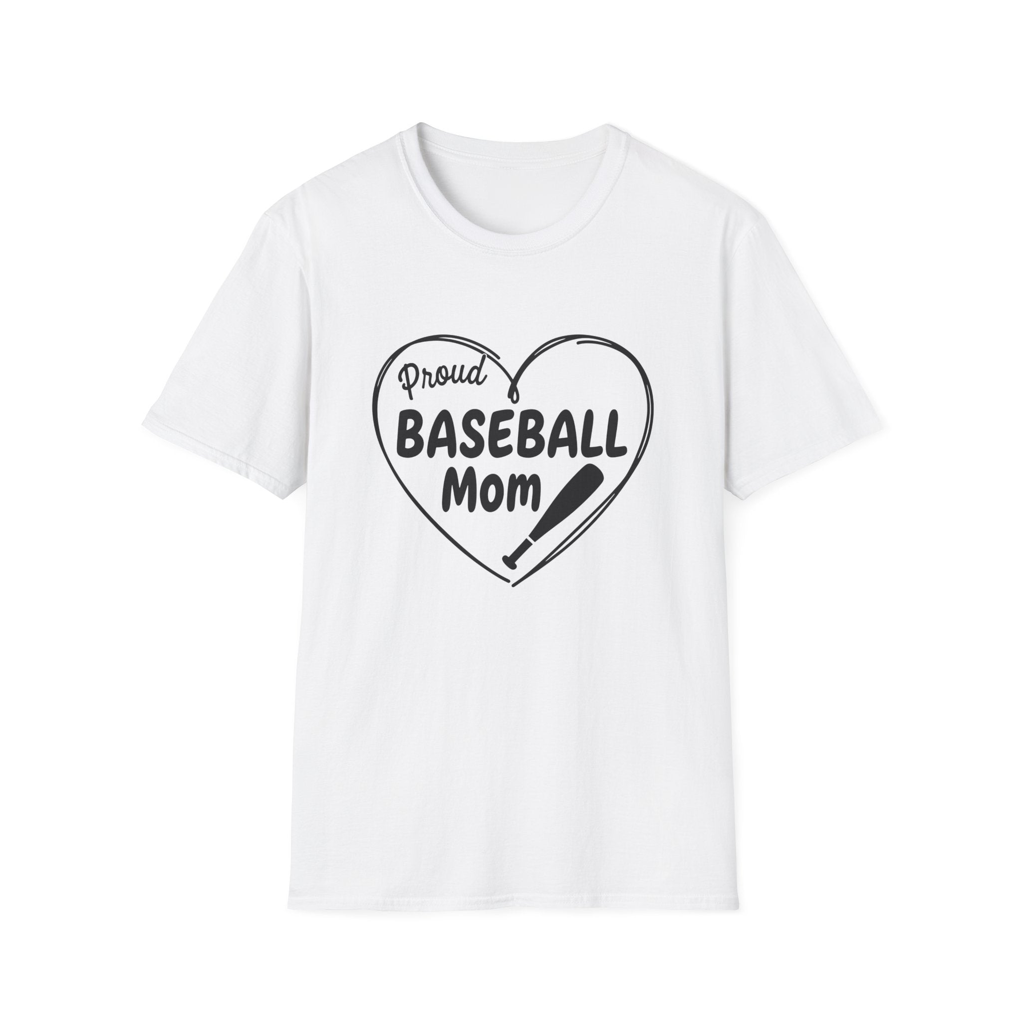 Proud Baseball Mom T-Shirt | Heart Baseball Bat Design