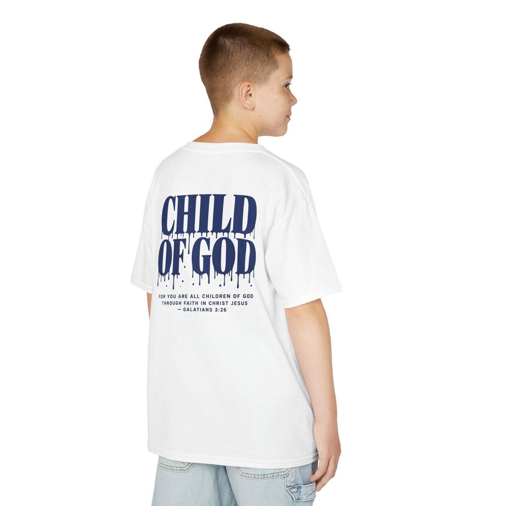 Kid's Child of God Kids T‑Shirt — Front and Back Design, Galatians 3:26 Inspirational Christian Youth Tee