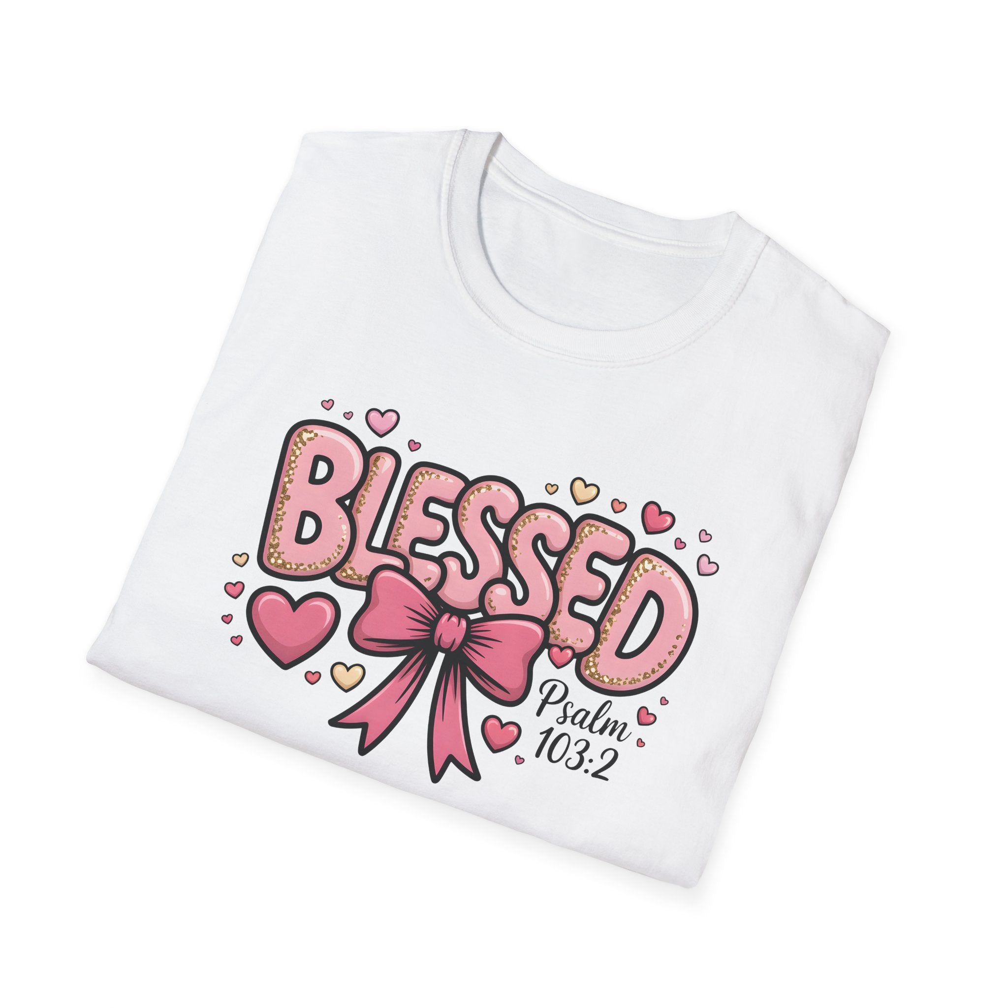 Blessed bow design T-Shirt | Psalm 103:2 faith tee, Pink Hearts