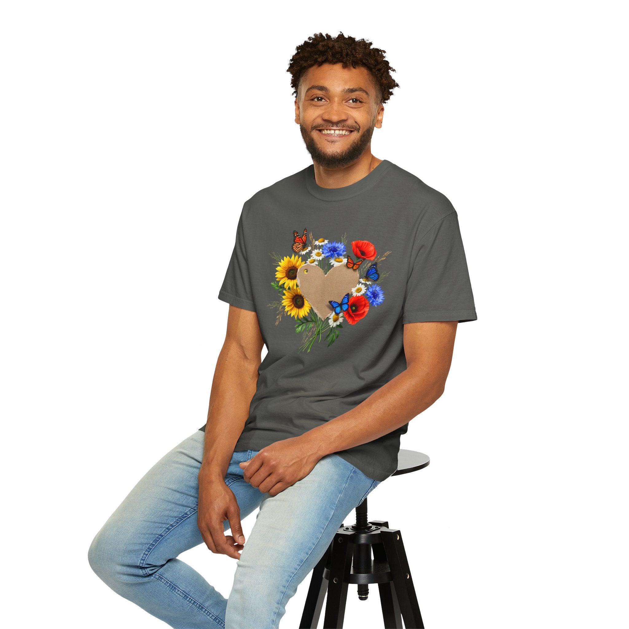 Wildflower Heart T-shirt | Sunflower Poppy Cornflower Butterfly Shirt