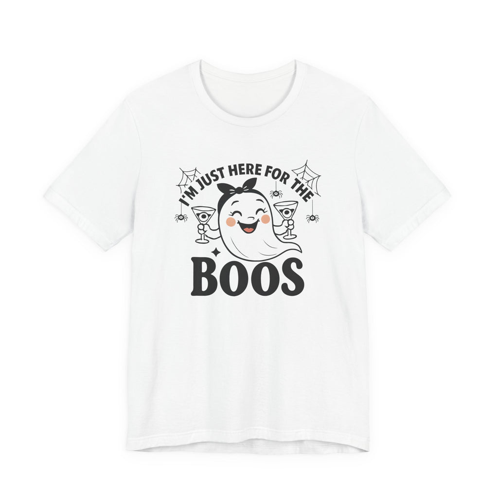 I'm Just Here for the Boos, Ghost, Bats, and Spiders Funny Tee Shirt, Unisex Halloween Shirt, Spooky Season Apparel, Casual Halloween Wear