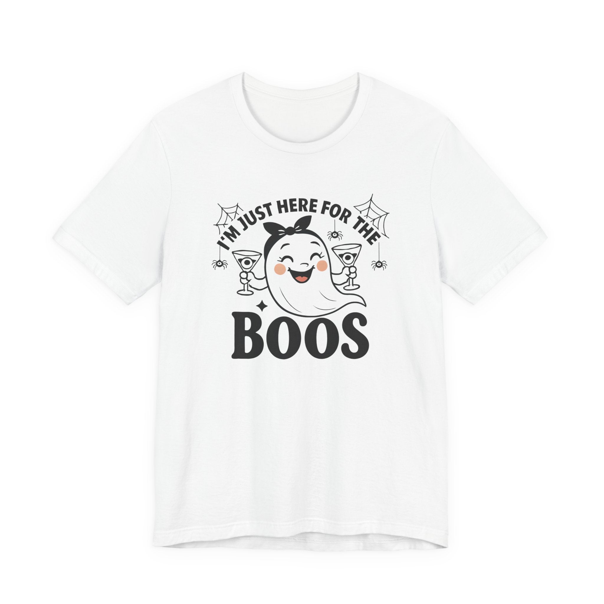 I'm Just Here for the Boos, Ghost, Bats, and Spiders Funny Tee Shirt, Unisex Halloween Shirt, Spooky Season Apparel, Casual Halloween Wear