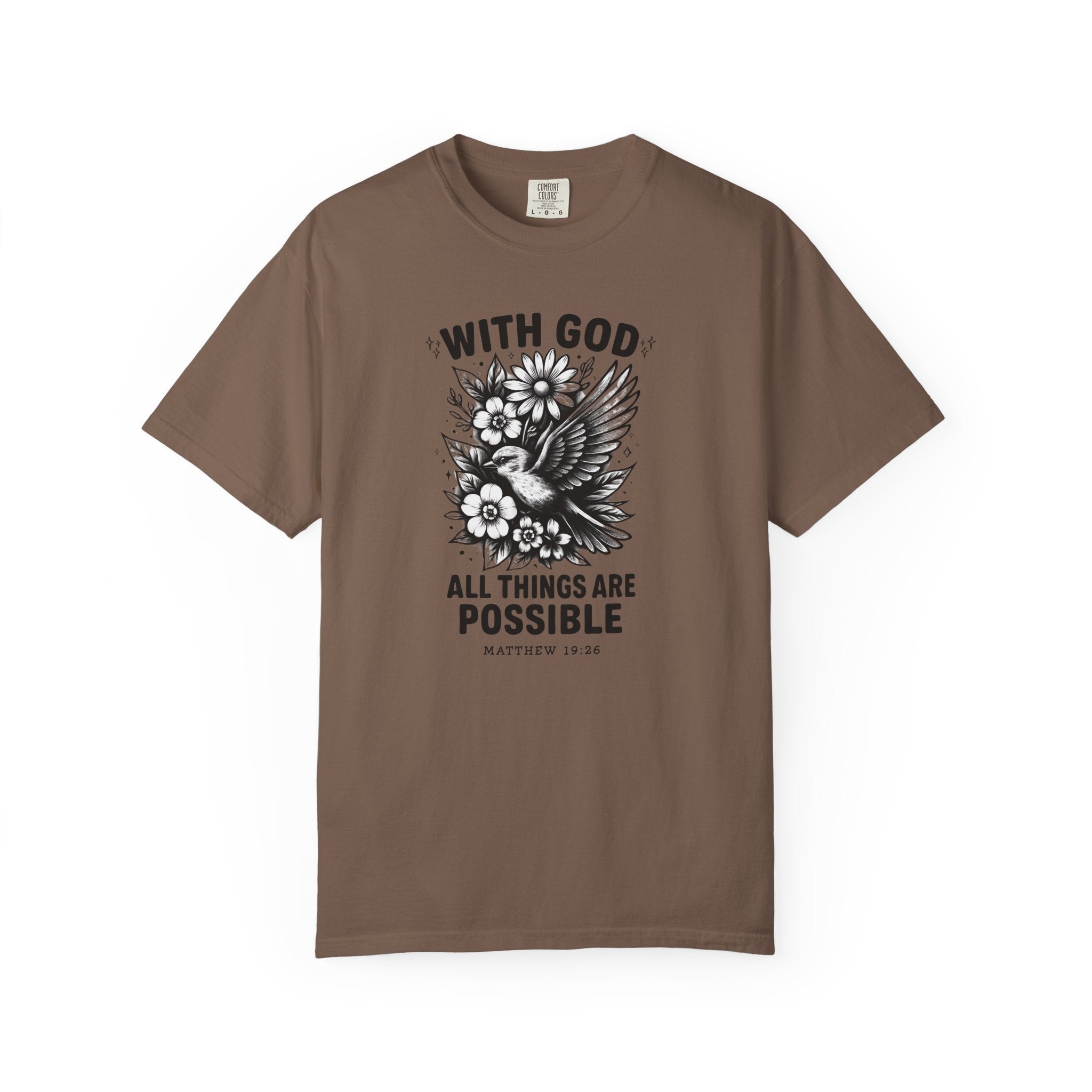 Matthew 19 26 Comfort Colors Tee, With God All Things Are Possible Shirt, Christian Bible Verse Shirt, Faith Christian Comfort Colors Shirt