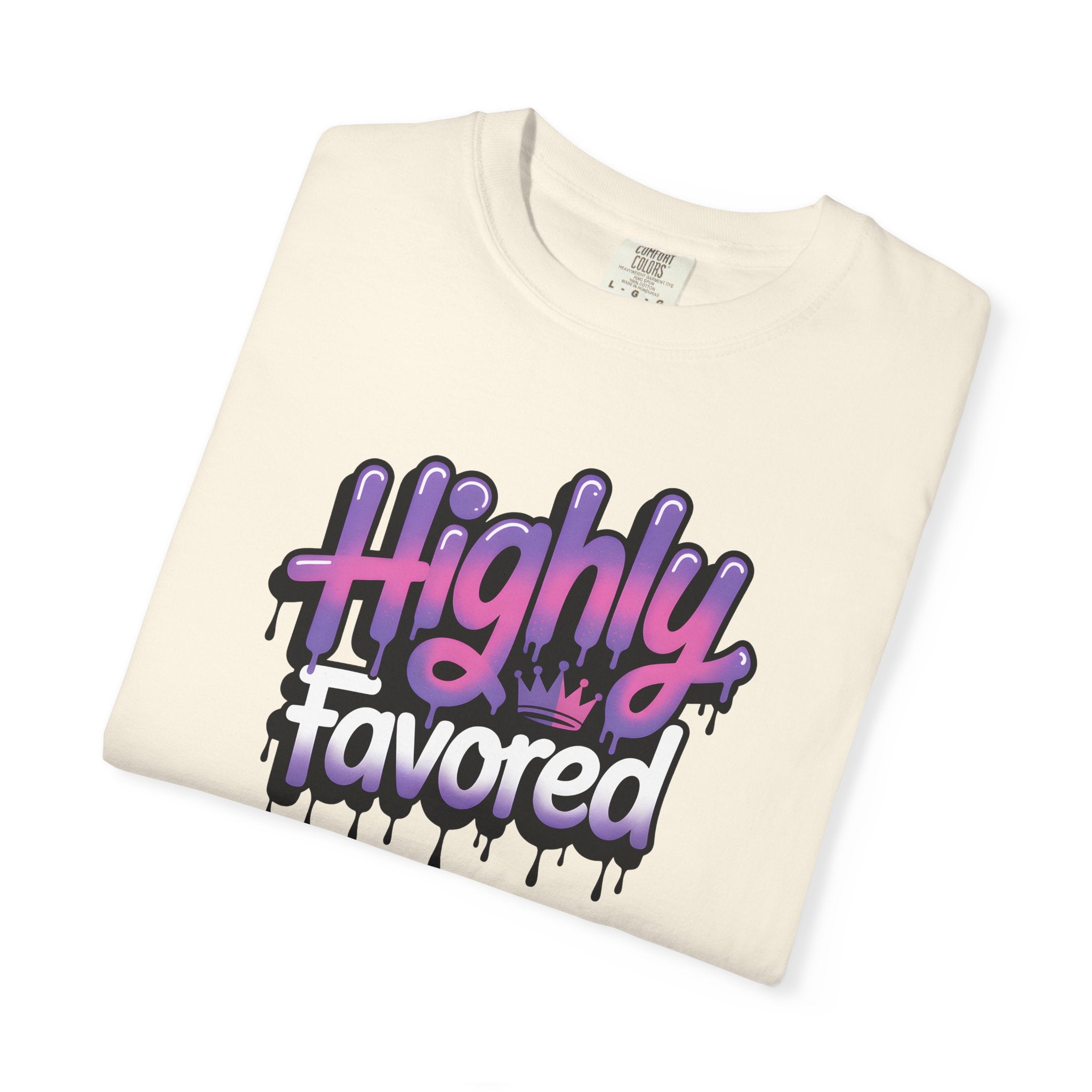 Highly Favored Graffiti Style Comfort Colors Shirt, Christian Graphic Tee, Faith Inspired Shirt
