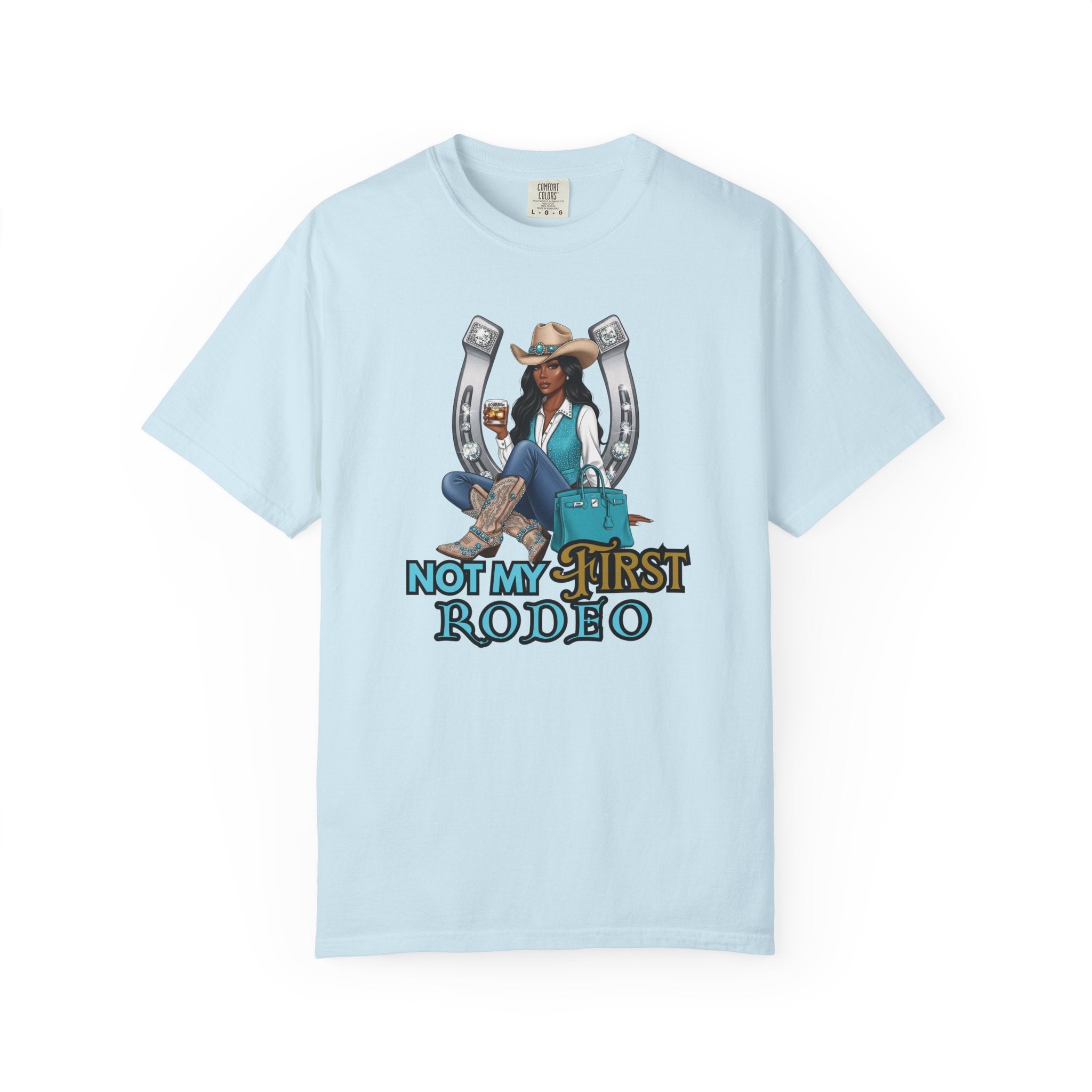 African American Cowgirl Rodeo Themed Rhinestone Shirt, 'Not My First Rodeo' Western Style Top, Rodeo Shirt, Boots On The Ground Tee