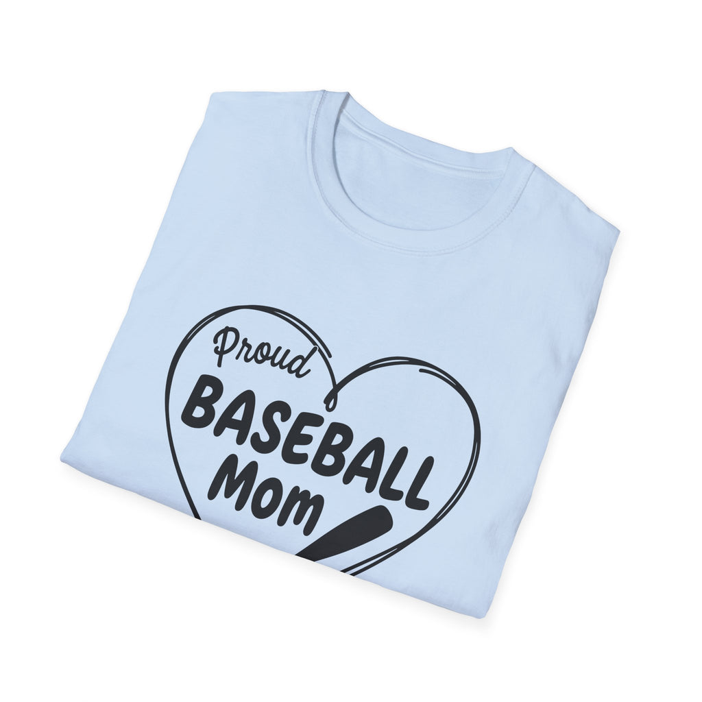 Proud Baseball Mom T-Shirt | Heart Baseball Bat Design