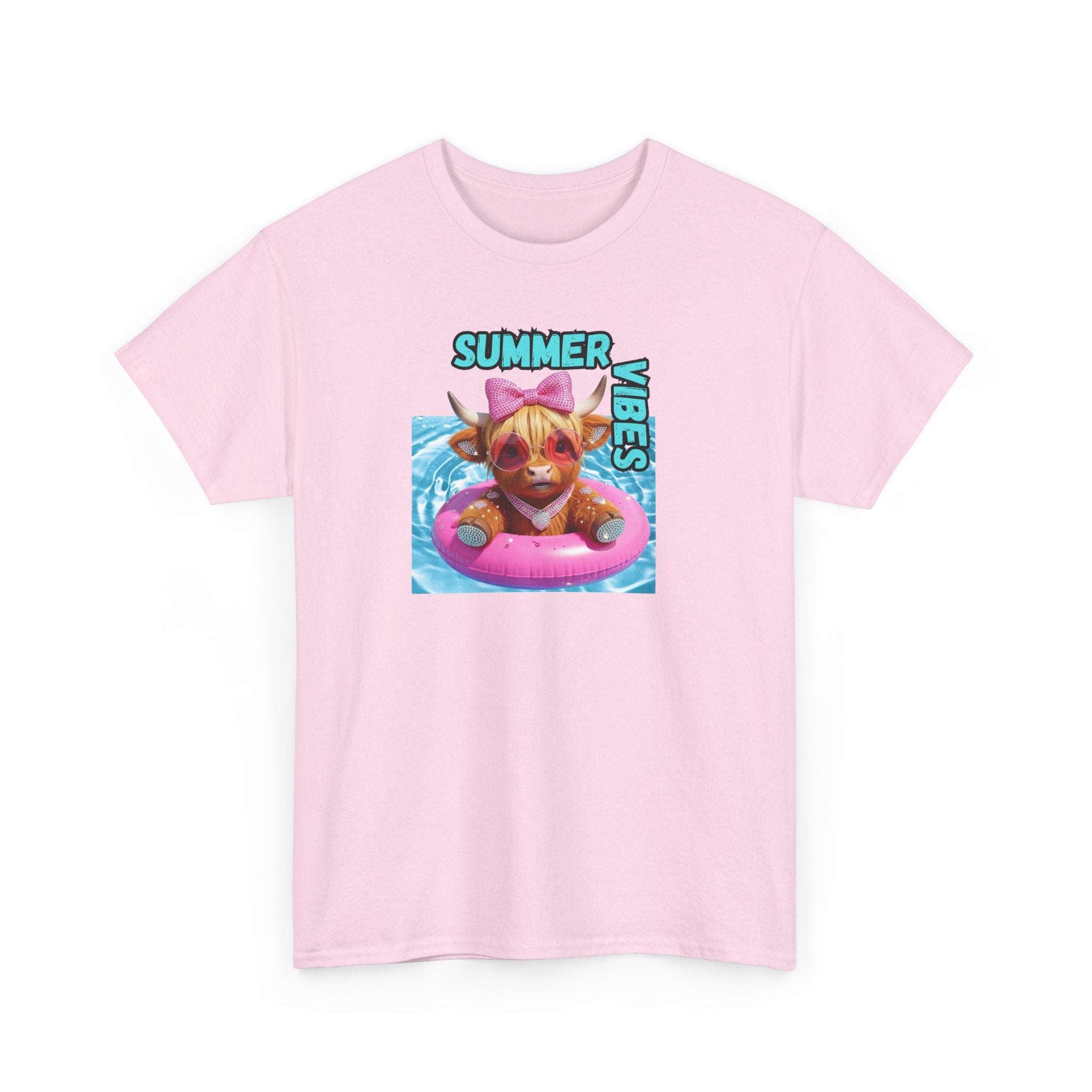 Summer Vibes Heavy Cotton Tee, Cute Cow Tee, Beach Day Shirt, Casual Summer Wear, Pet Lovers Gift, Pool Party Outfit