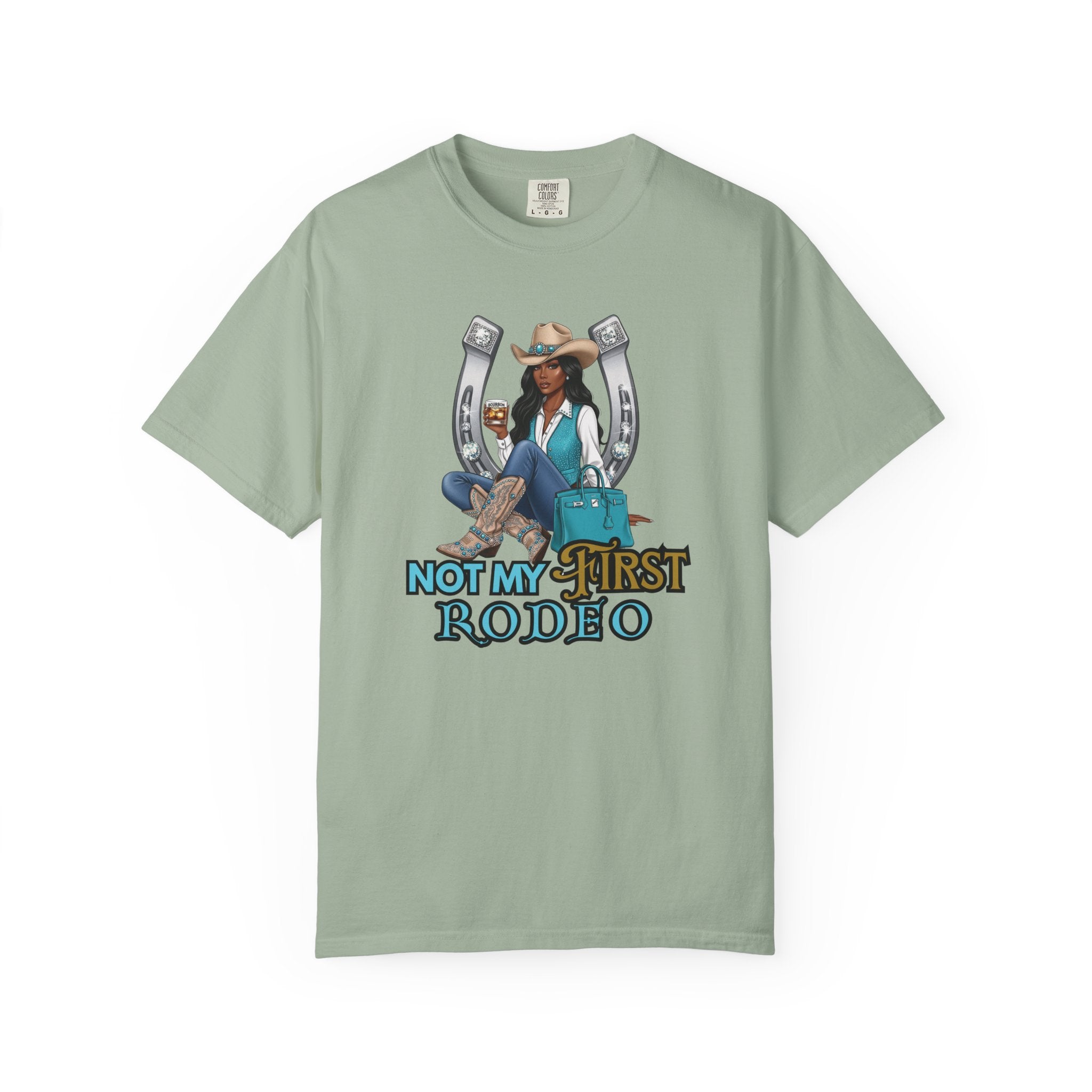 African American Cowgirl Rodeo Themed Rhinestone Shirt, 'Not My First Rodeo' Western Style Top, Rodeo Shirt, Boots On The Ground Tee