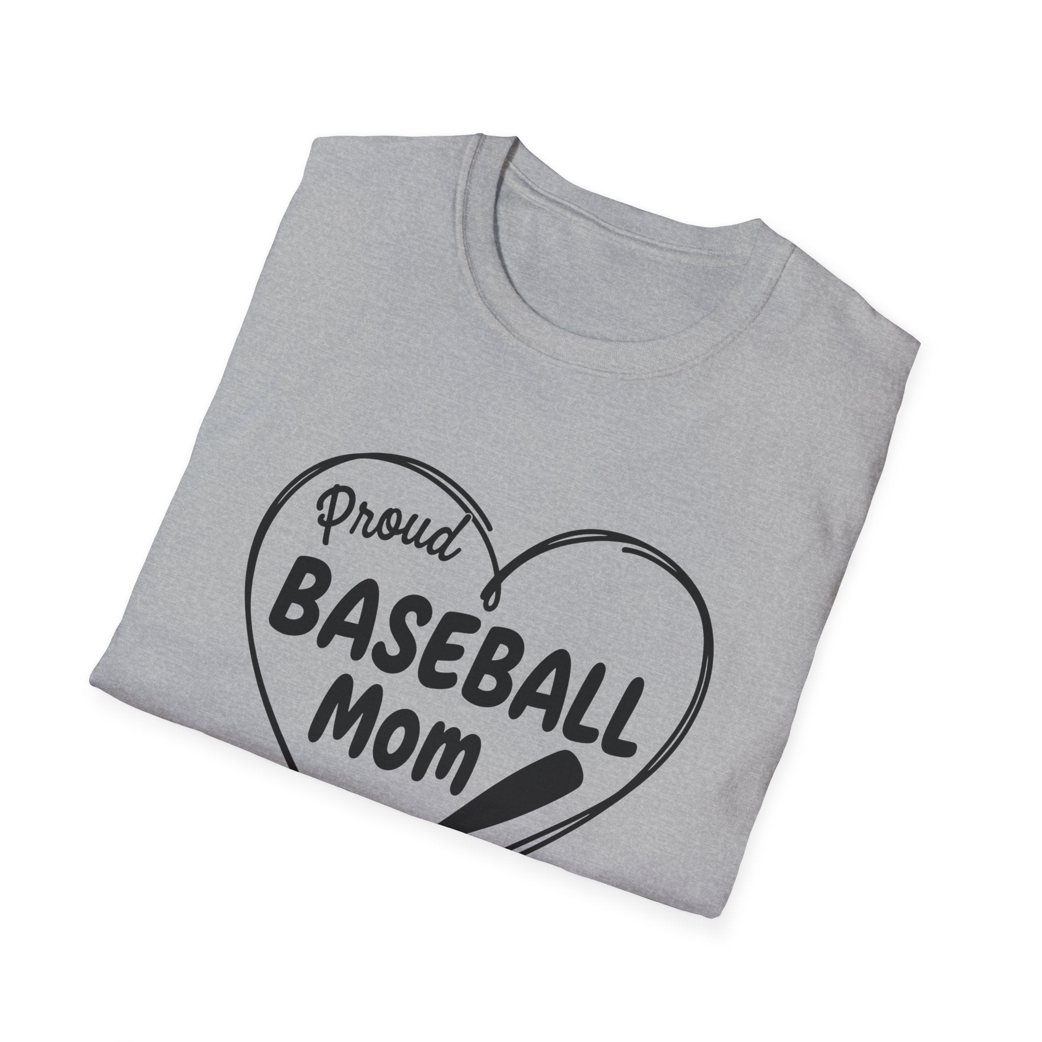 Proud Baseball Mom T-Shirt | Heart Baseball Bat Design