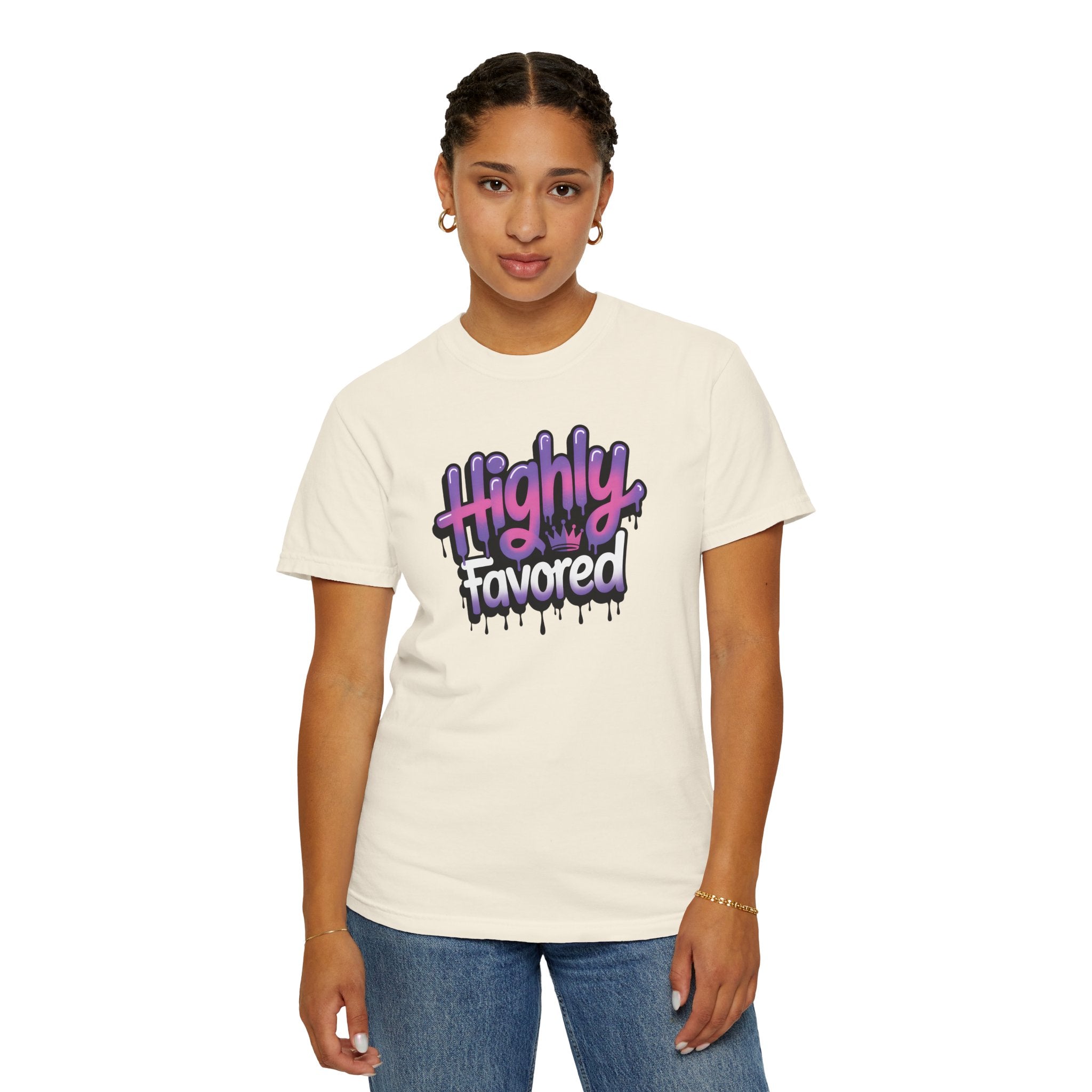 Highly Favored Graffiti Style Comfort Colors Shirt, Christian Graphic Tee, Faith Inspired Shirt