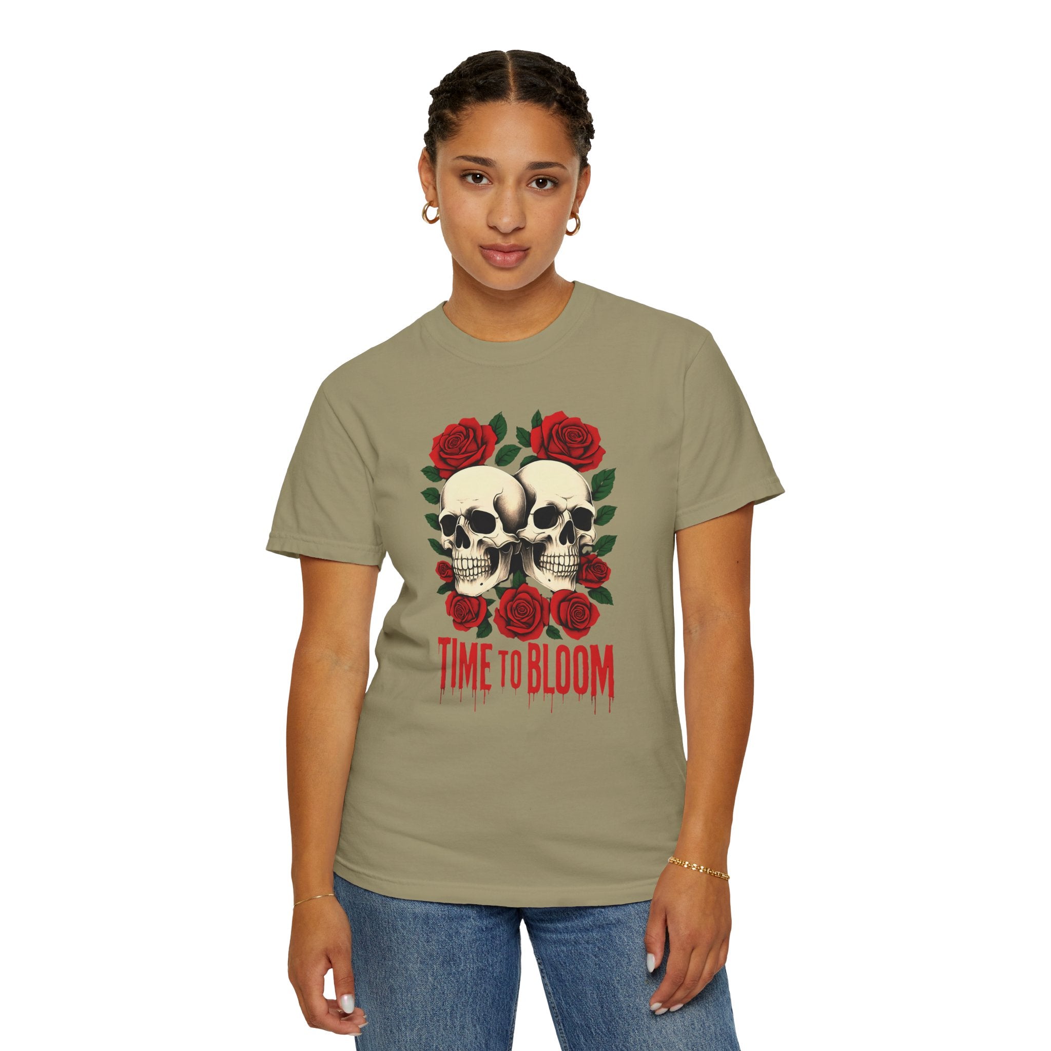 Stylish Skull & Rose Unisex T-shirt, Grunge Tee, Unisex Casual Wear, Unique Graphic Top, Gift for Goths, Time to Bloom Apparel