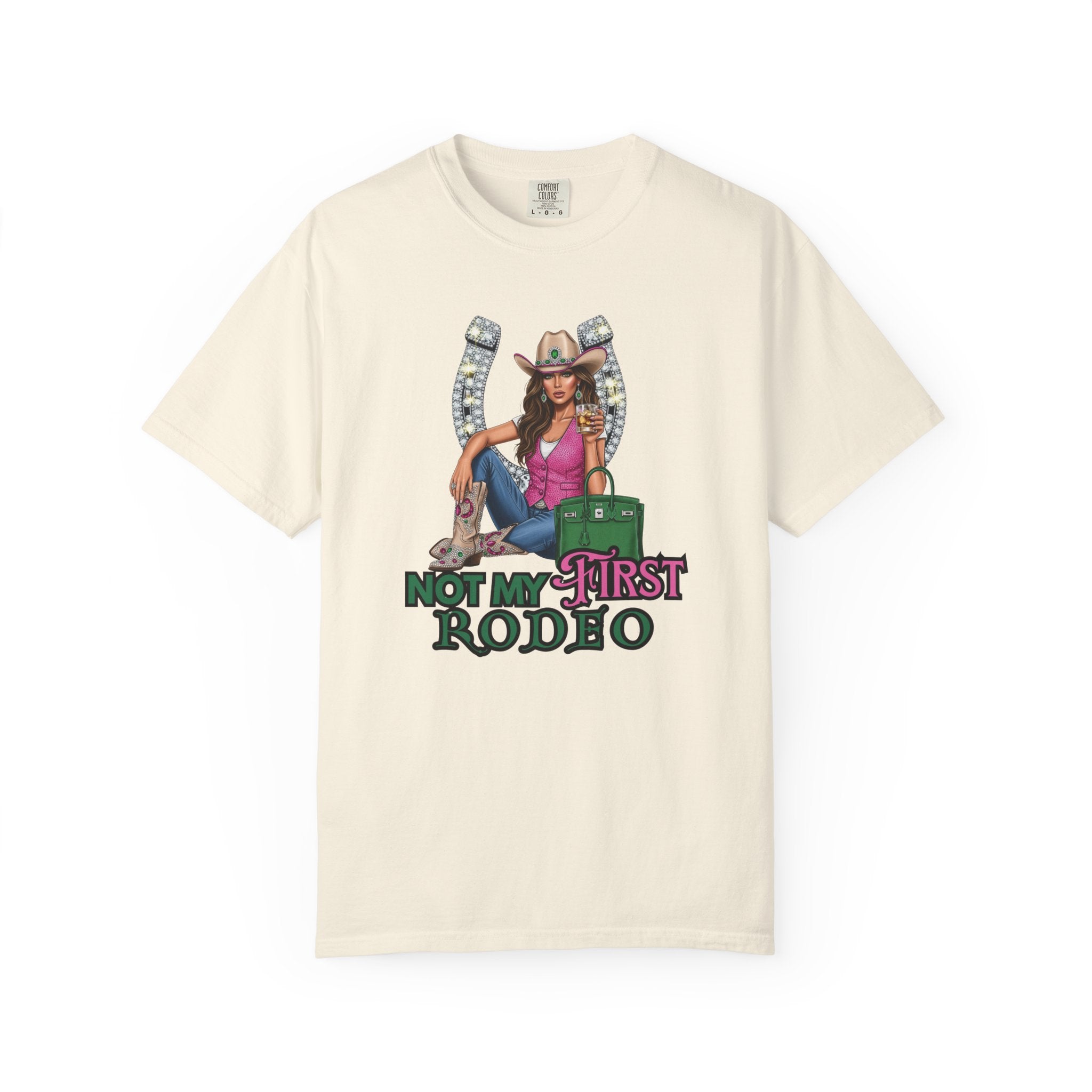 Cowgirl Rodeo Themed Rhinestone Shirt, 'Not My First Rodeo' Western Style Top, Rodeo Shirt, Women's Rhinestone Tee, Country Concert Outfit