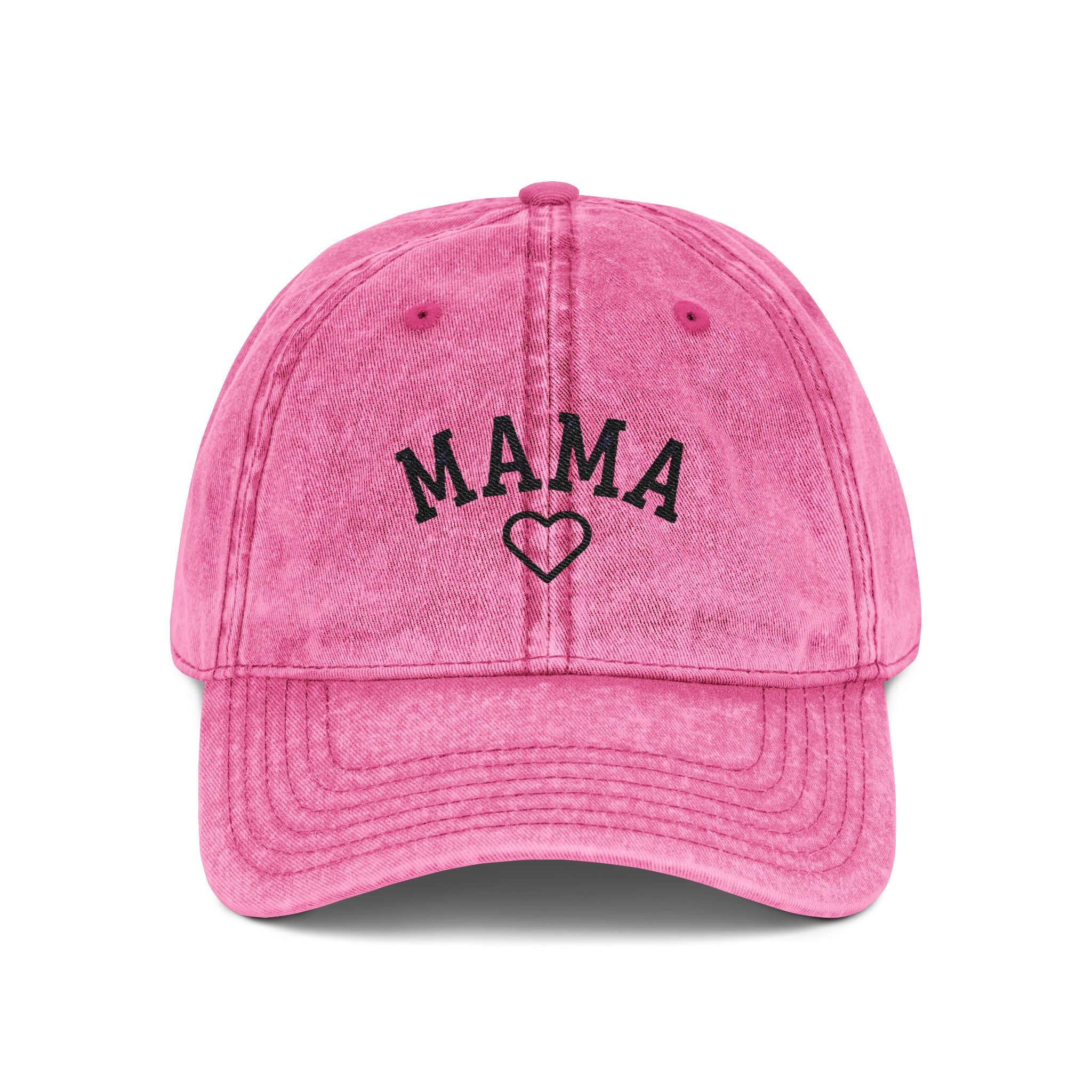 Embroidered Mama Heart Baseball Cap | Vintage Washed Hat with Outlined Heart On Back
