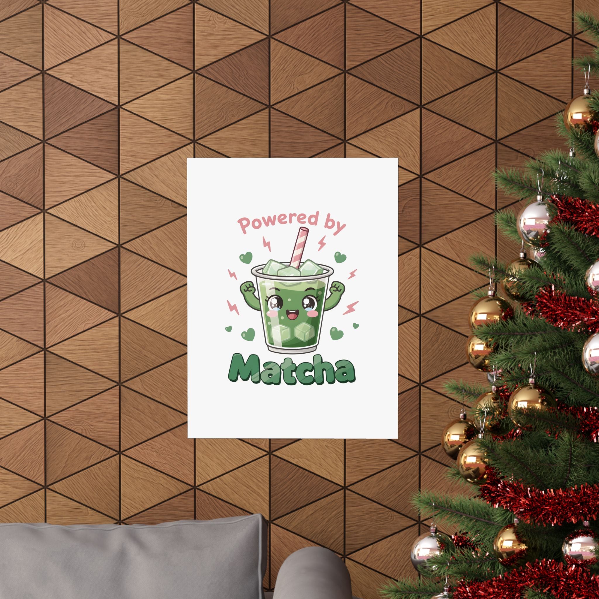 Powered by Matcha Matte Poster | Kawaii Matcha Drink Illustration