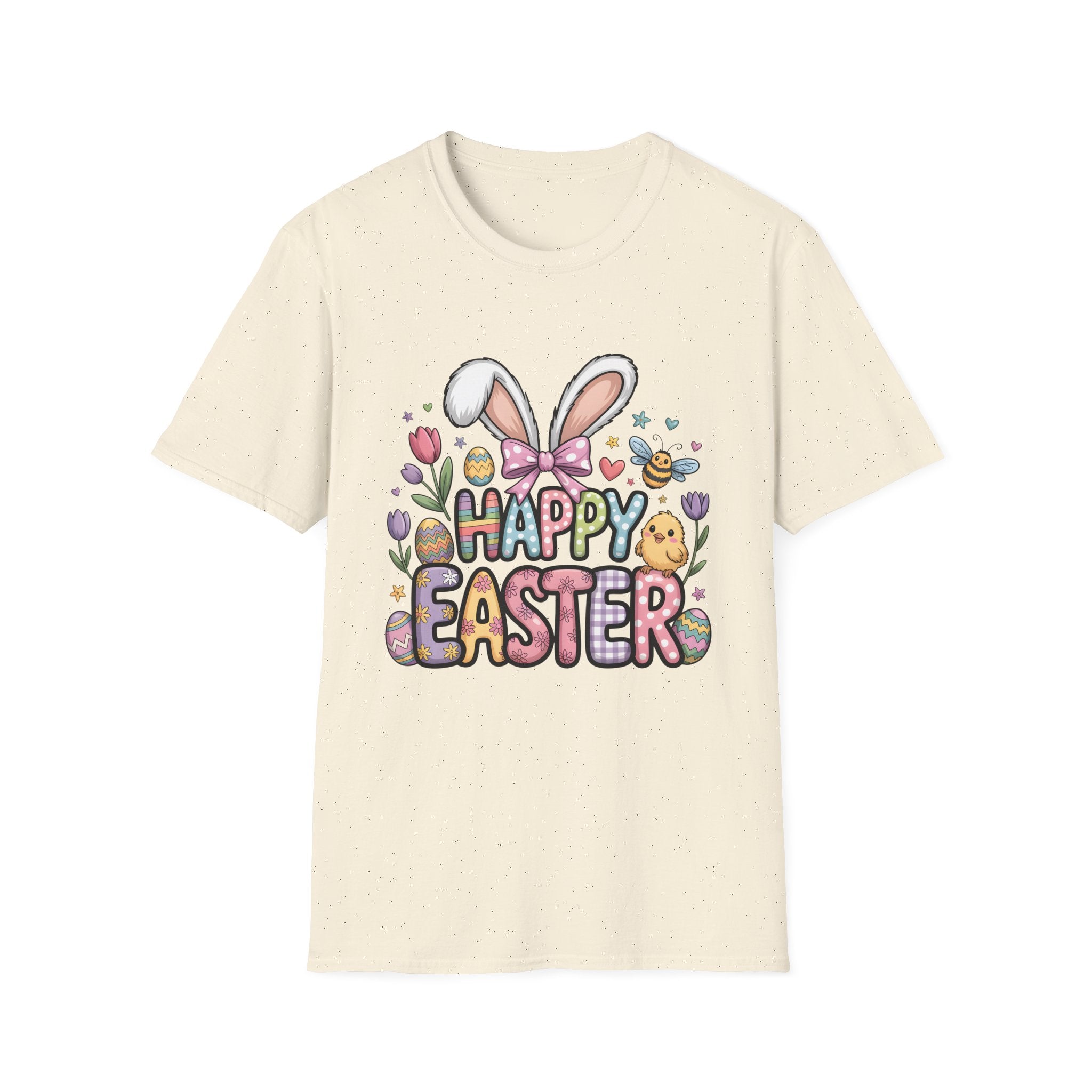 Happy Easter Bunny Ears T-Shirt | Pastel Eggs, Chicks & Flowers