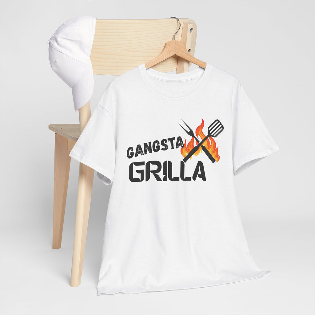 Gangsta Grilla BBQ Unisex Heavy Cotton Tee, Grilling Shirt, Cooking Gift, Father's Day Apparel, Summer BBQ Outfit, Foodie Tee